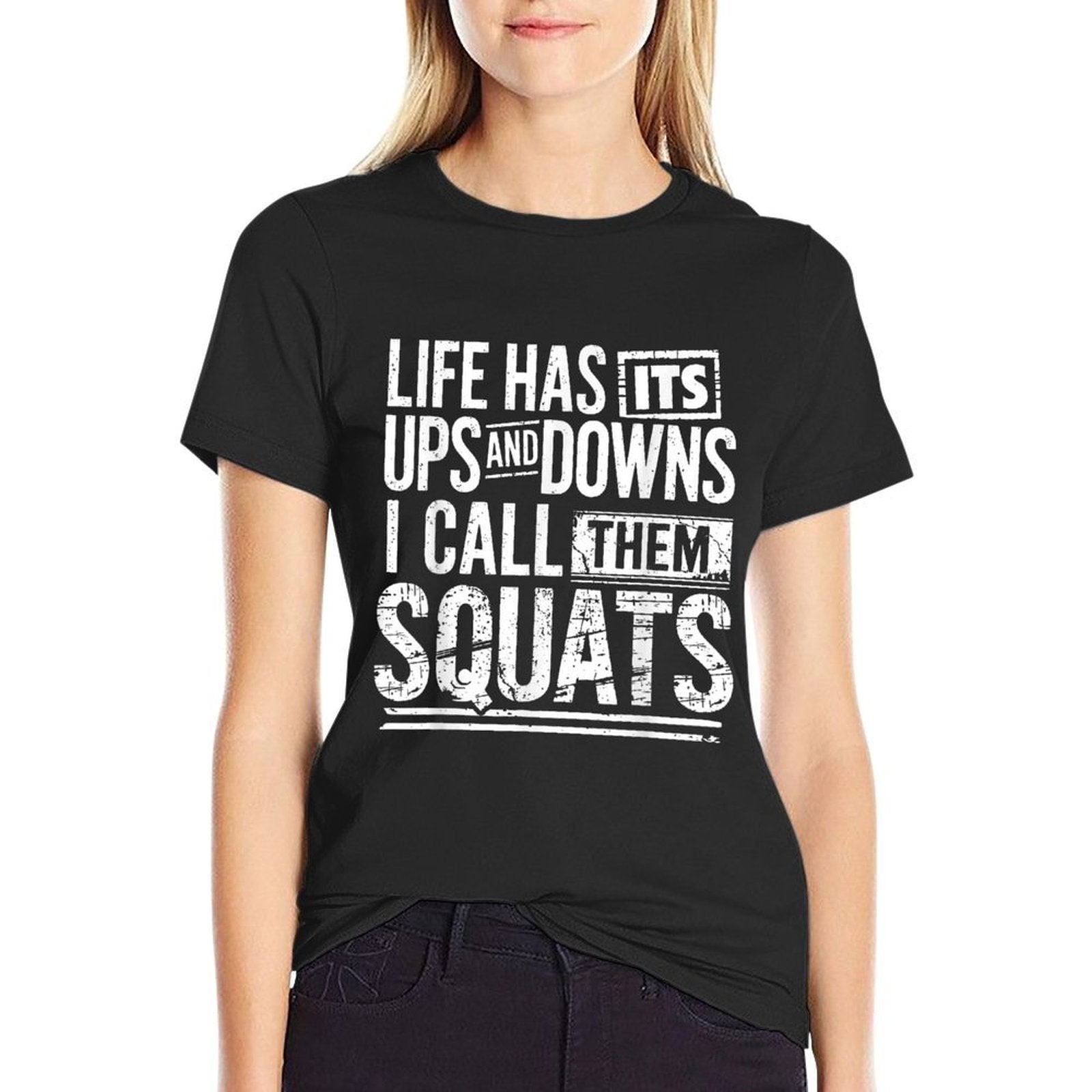 Funny Fitness Gym Workout Weights Squat Men Women  Rolled Sleeves T-Shirt