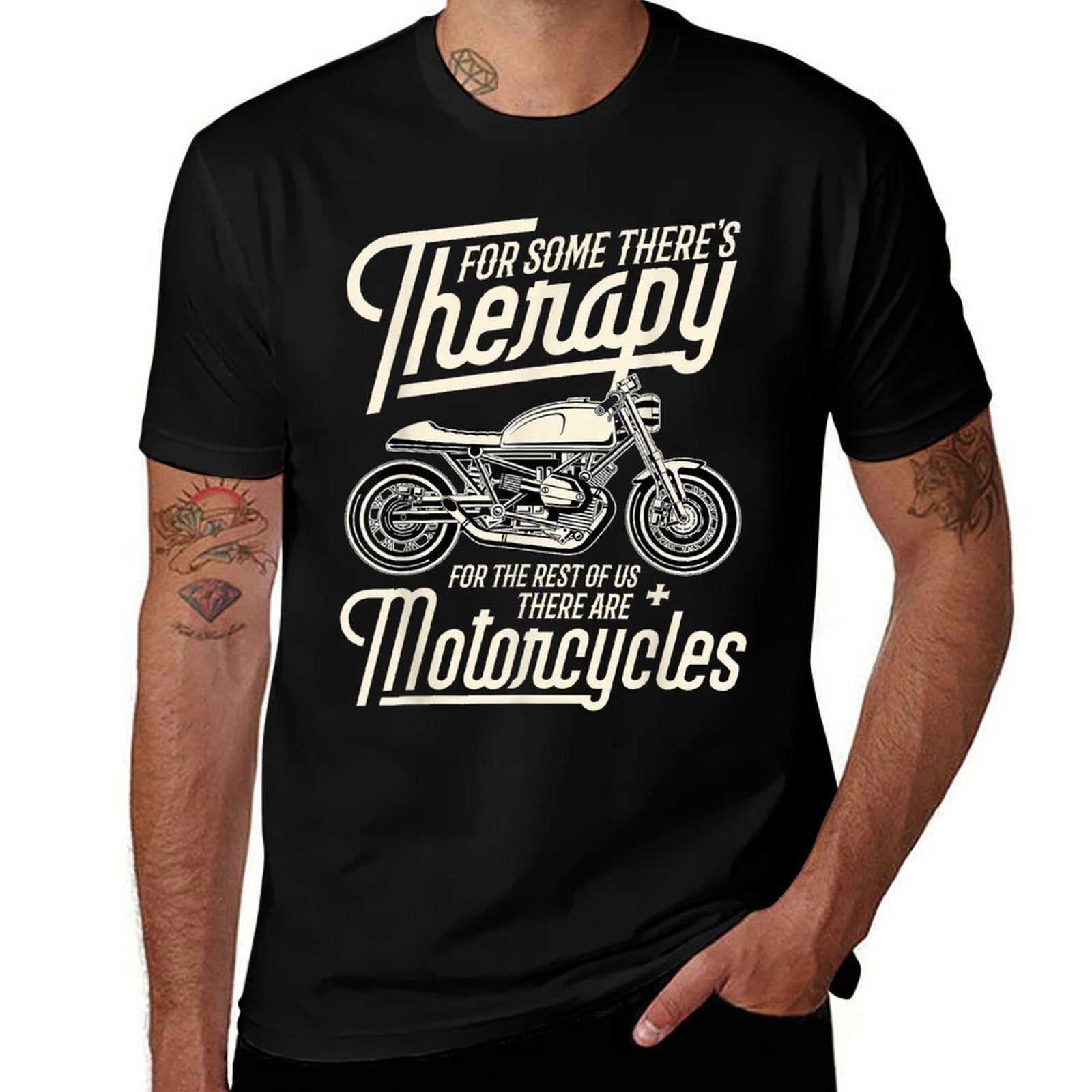 Funny Motorcycle Rider Therapy - Vintage Biker Gift  Fade-proof Color T-Shirt