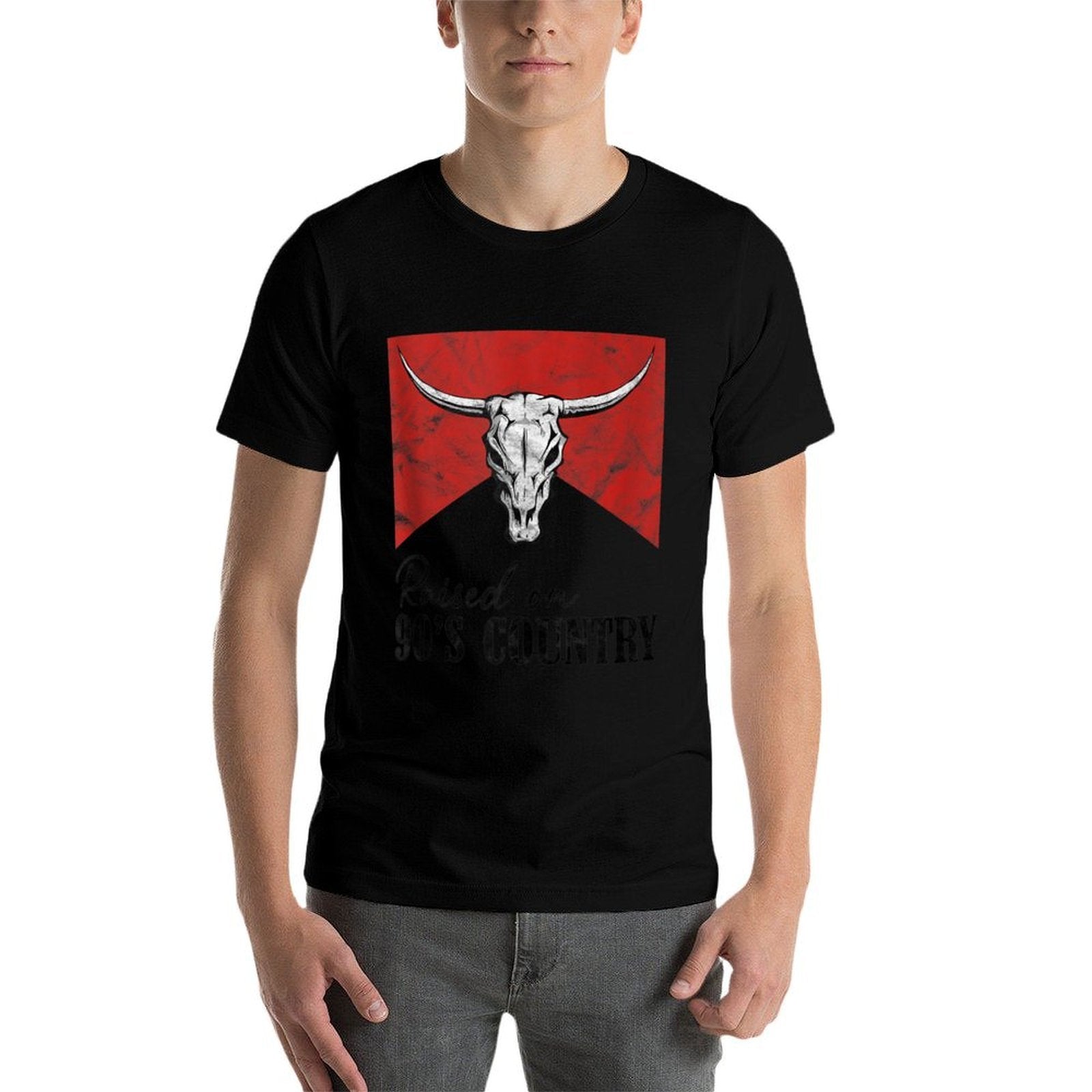 Vintage Western Bull Skull Raised On 90s Country Music  Lightweight T-Shirt