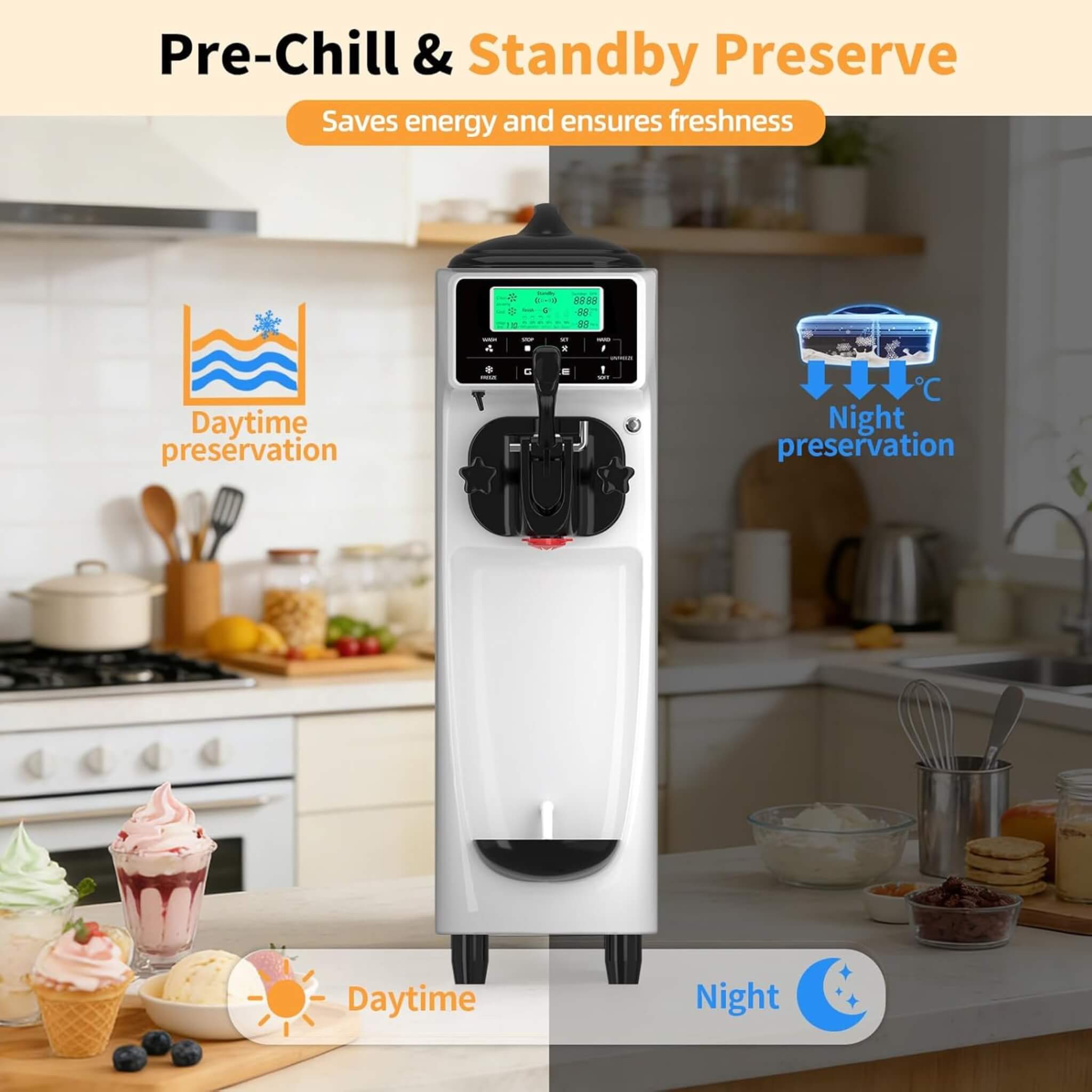 1.6-Gal Single-Flavor Soft Serve Ice Cream Maker With Pre Cool (SAK96024)