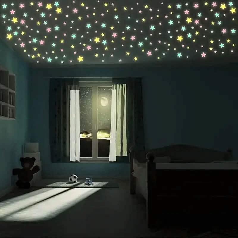 100-Pieces: Luminous Glow in the Dark Star Wall Stickers