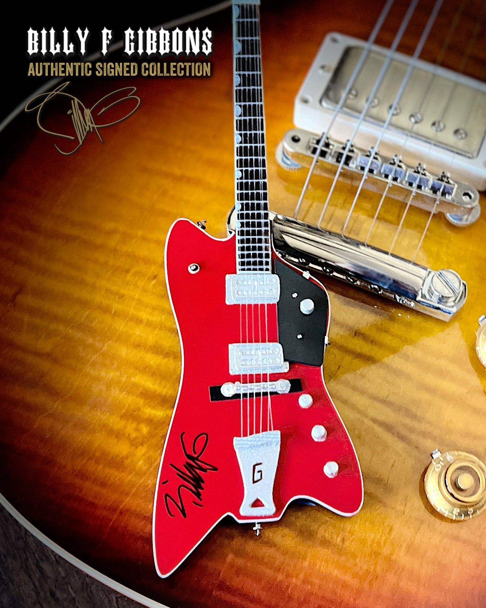 Billy F Gibbons AUTOGRAPHED Signature Billy Bo Gretsch Miniature Guitar Model Replica Collectible