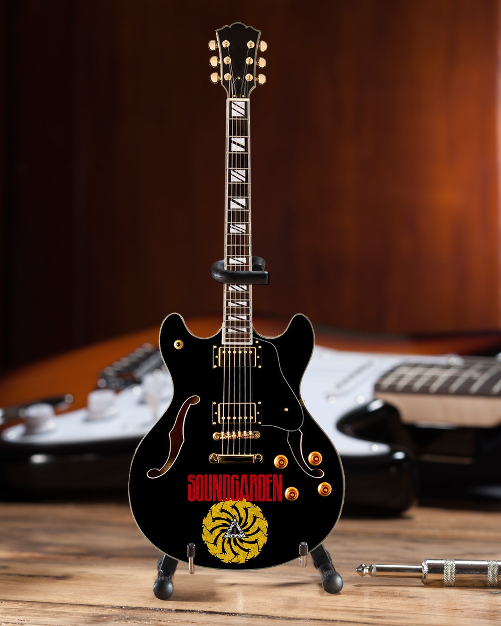 Licensed Soundgarden Logo Signature Chris Cornell Black Hollow Body Mini Guitar
