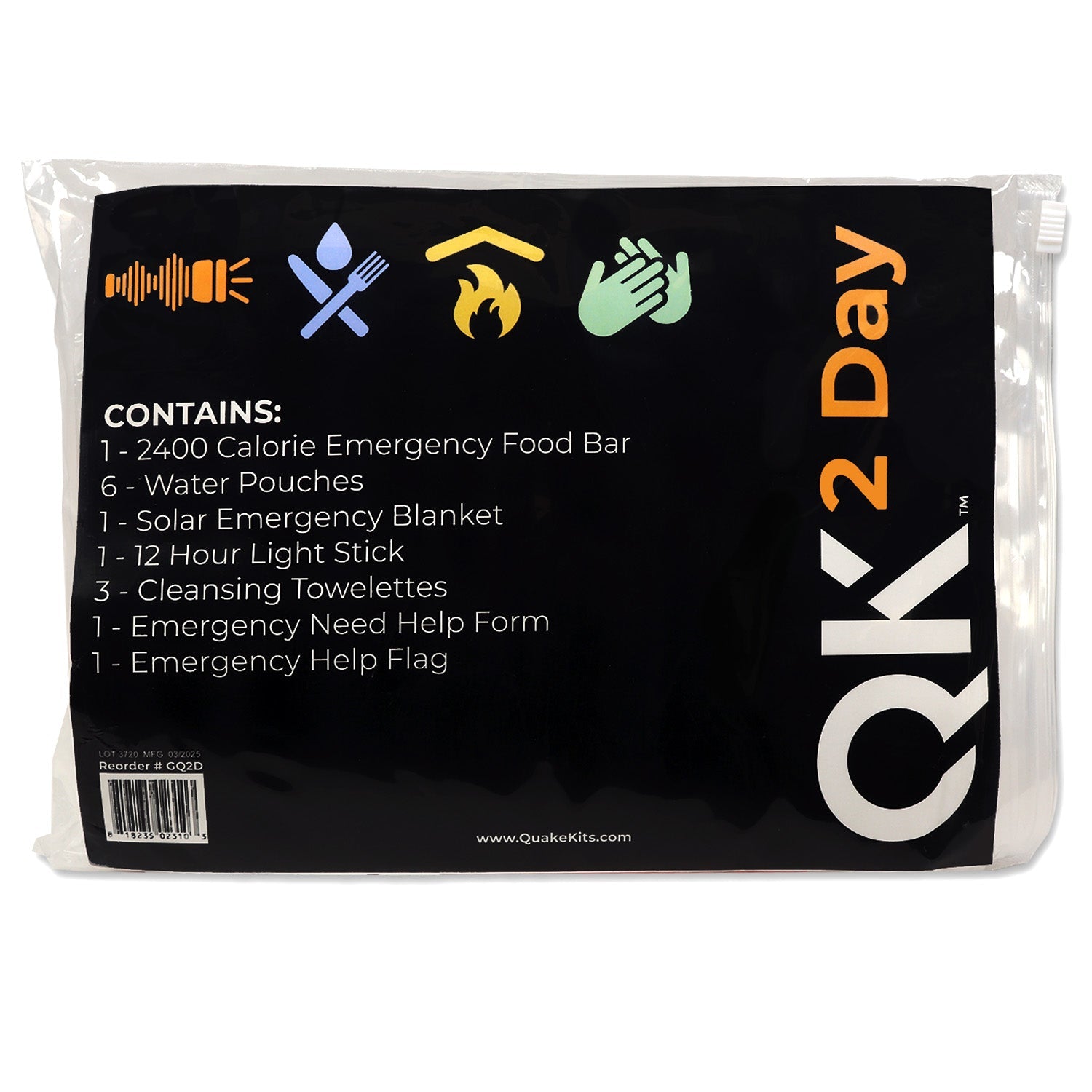 Quake Kits 2 Day Quick Grab Kit in Resealable Bag