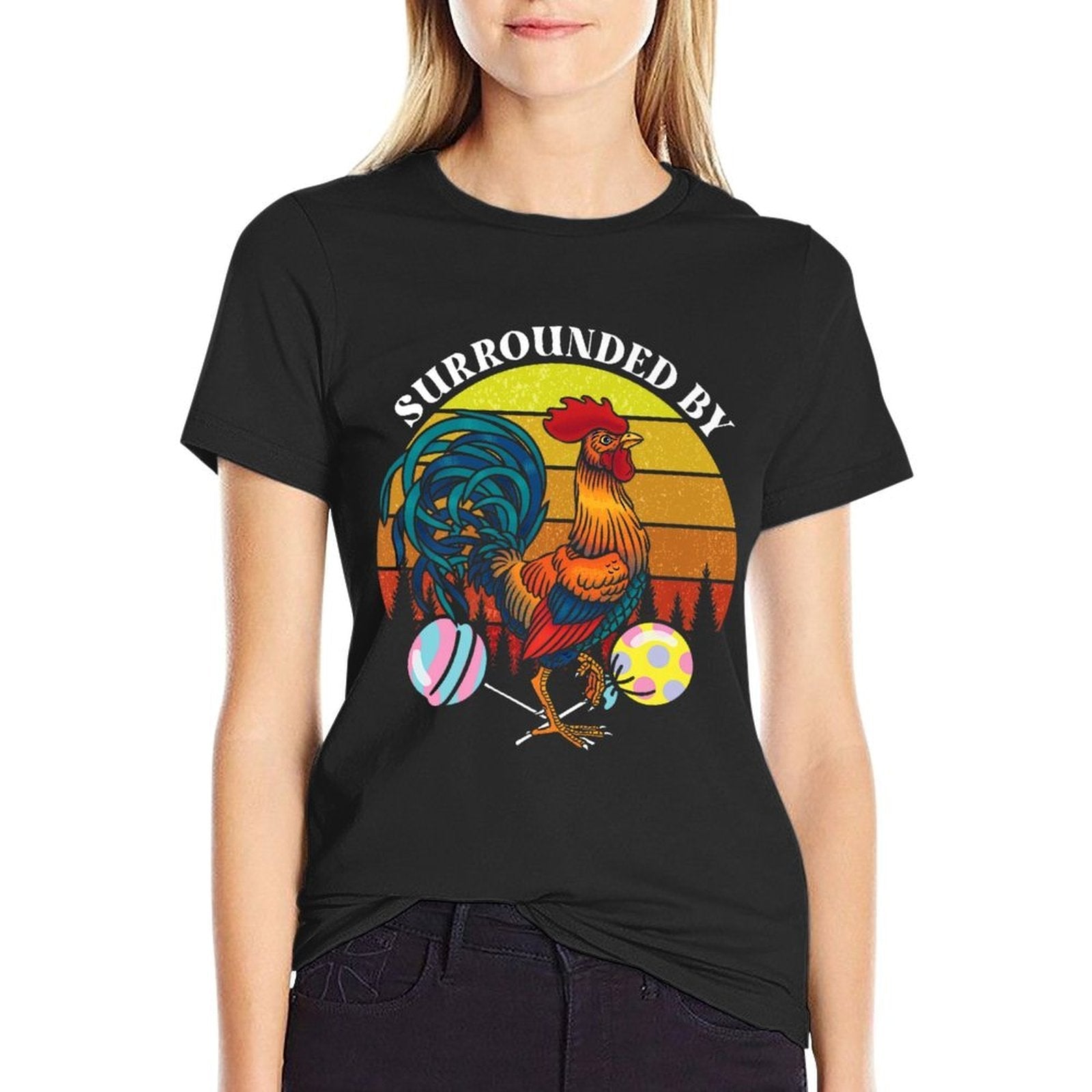 Funny Surrounded By  Rooster Lollipops  Adult Humor Premium  Oversized Silhouette T-Shirt