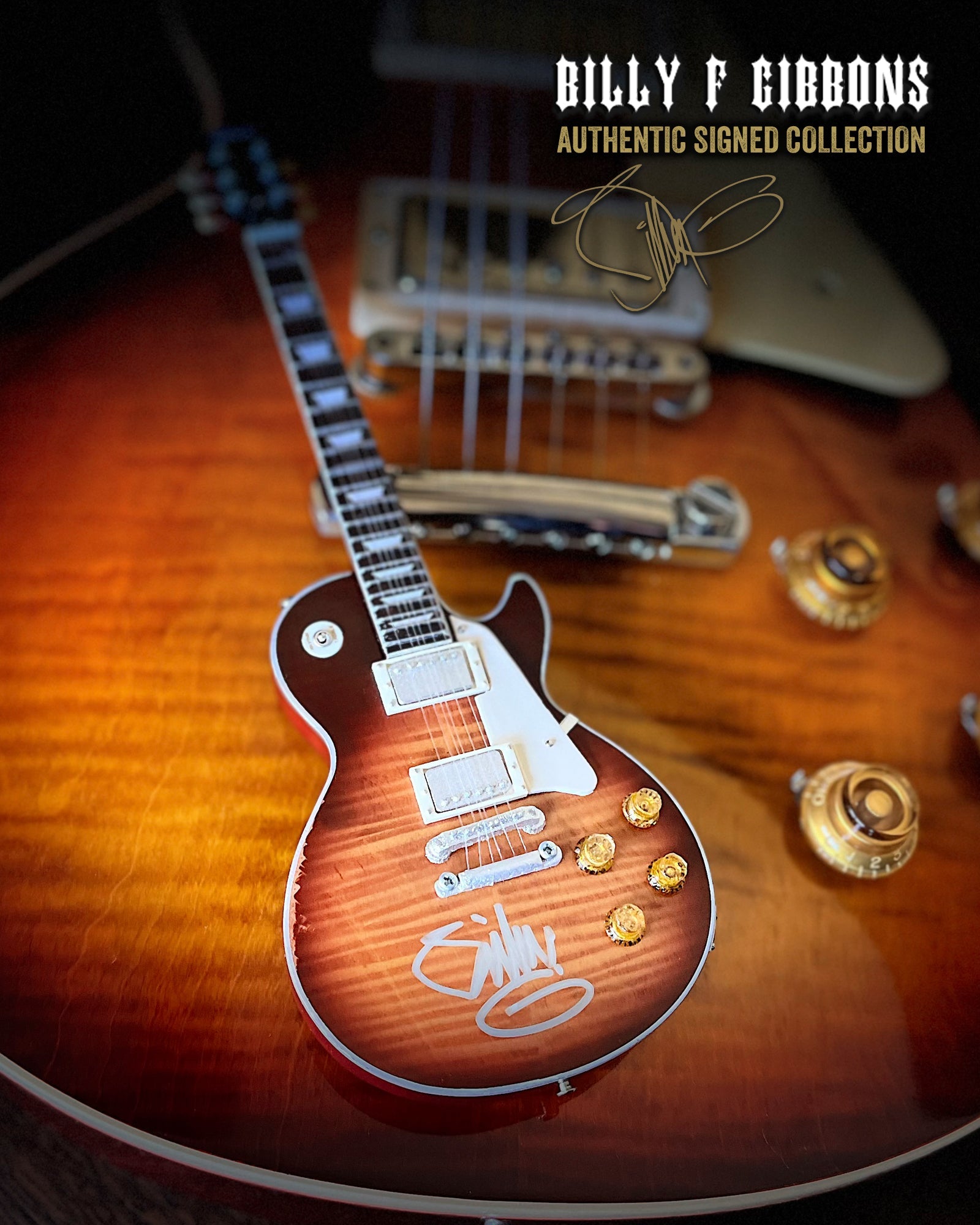 Billy F Gibbons AUTOGRAPHED Aged "Pearly Gates" Gibson Les Paul Mini Guitar Model