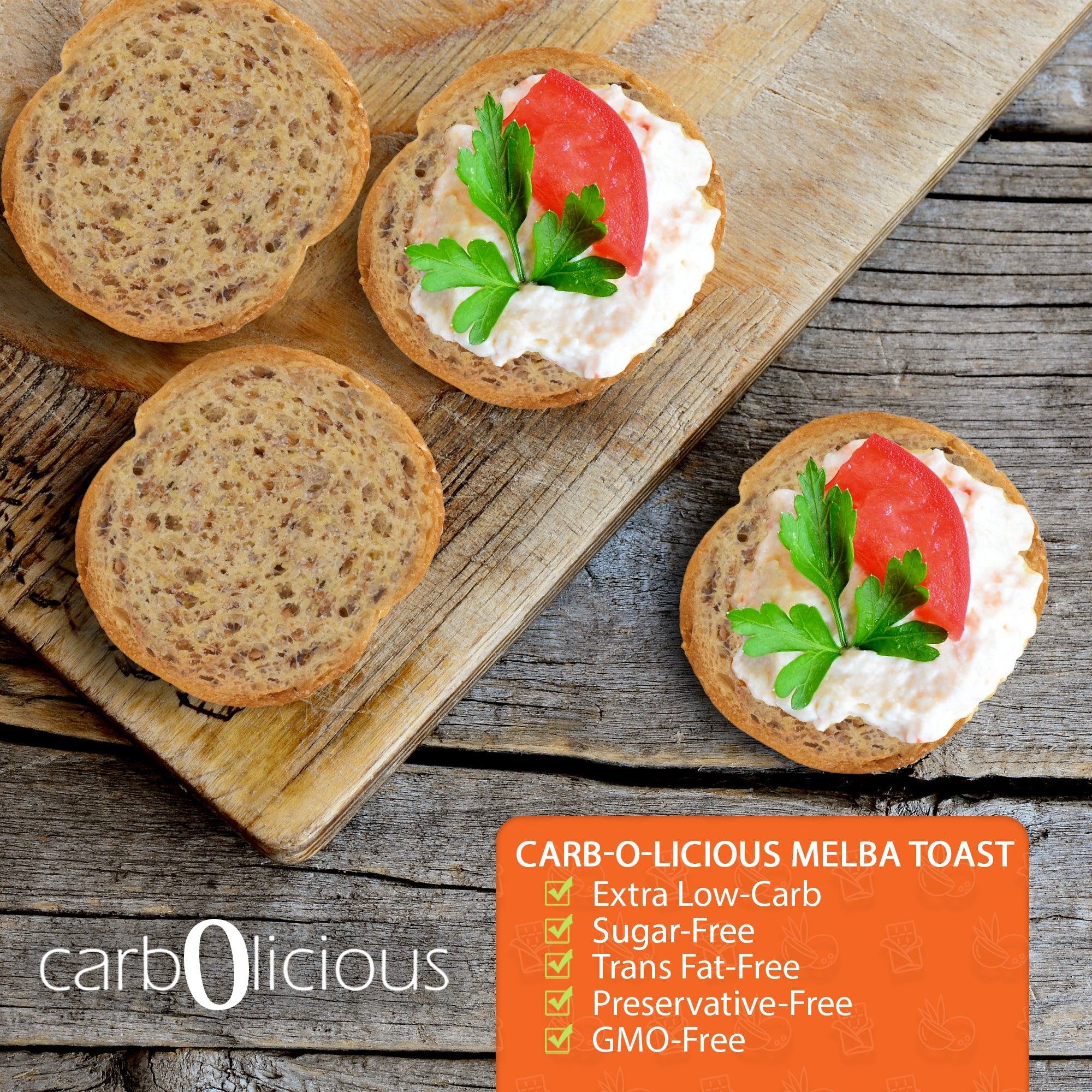 Carbolicious Melba Toast Low-Carb  Sugar Free (ONION & GARLIC) 4oz 1g net carbs per 8 Slices