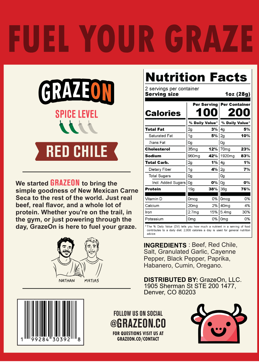 GrazeOn Red Chile Beef Jerky Crisps- High Protein, No Sugar, Crunchy Air-Dried Meat Snack - 2.0 oz