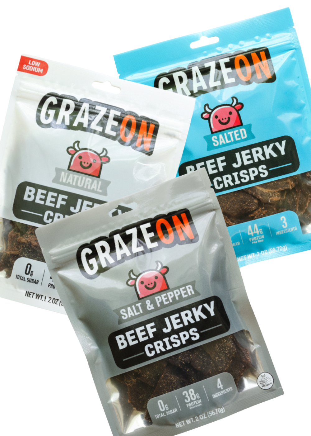 Try All - 7 Flavor Variety Pack of GrazeOn Beef Jerky Crisps- High Protein, No Sugar, Crunchy Air-Dried Meat Snack, All-Natural - 7 x 2.0 oz Bags