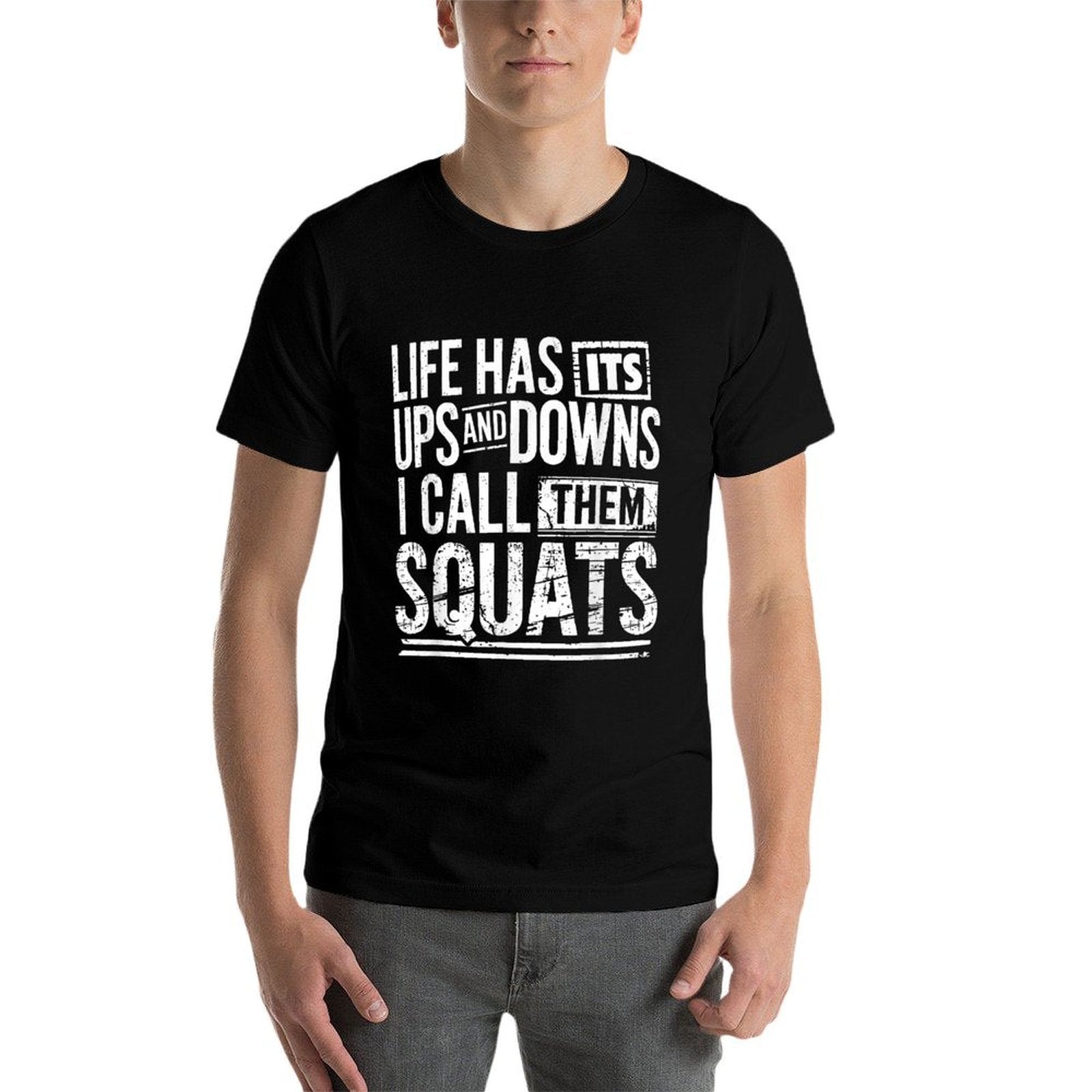Funny Fitness Gym Workout Weights Squat Men Women  Rolled Sleeves T-Shirt