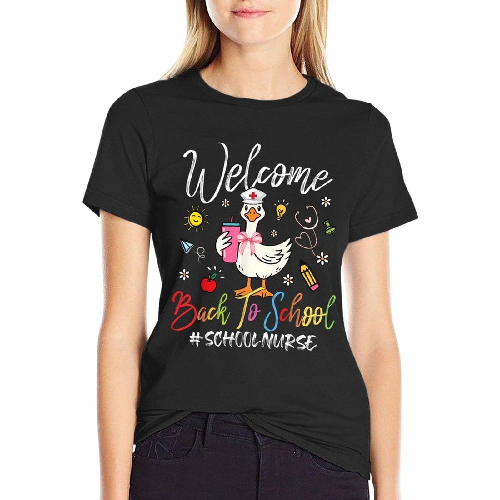 School Nurse Goose Welcome Back To School Gifts For Women  Trendy Pattern T-Shirt
