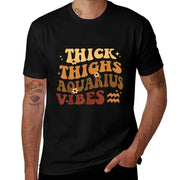 Thick Thighs Aquarius Vibes Retro Zodiac Melanin Black Women  Easy-care T-Shirt