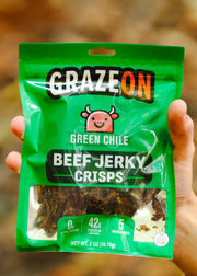 GrazeOn Green Chile Beef Jerky Crisps- High Protein, No Sugar, Crunchy Air-Dried Meat Snack, All-Natural - 2.0 oz