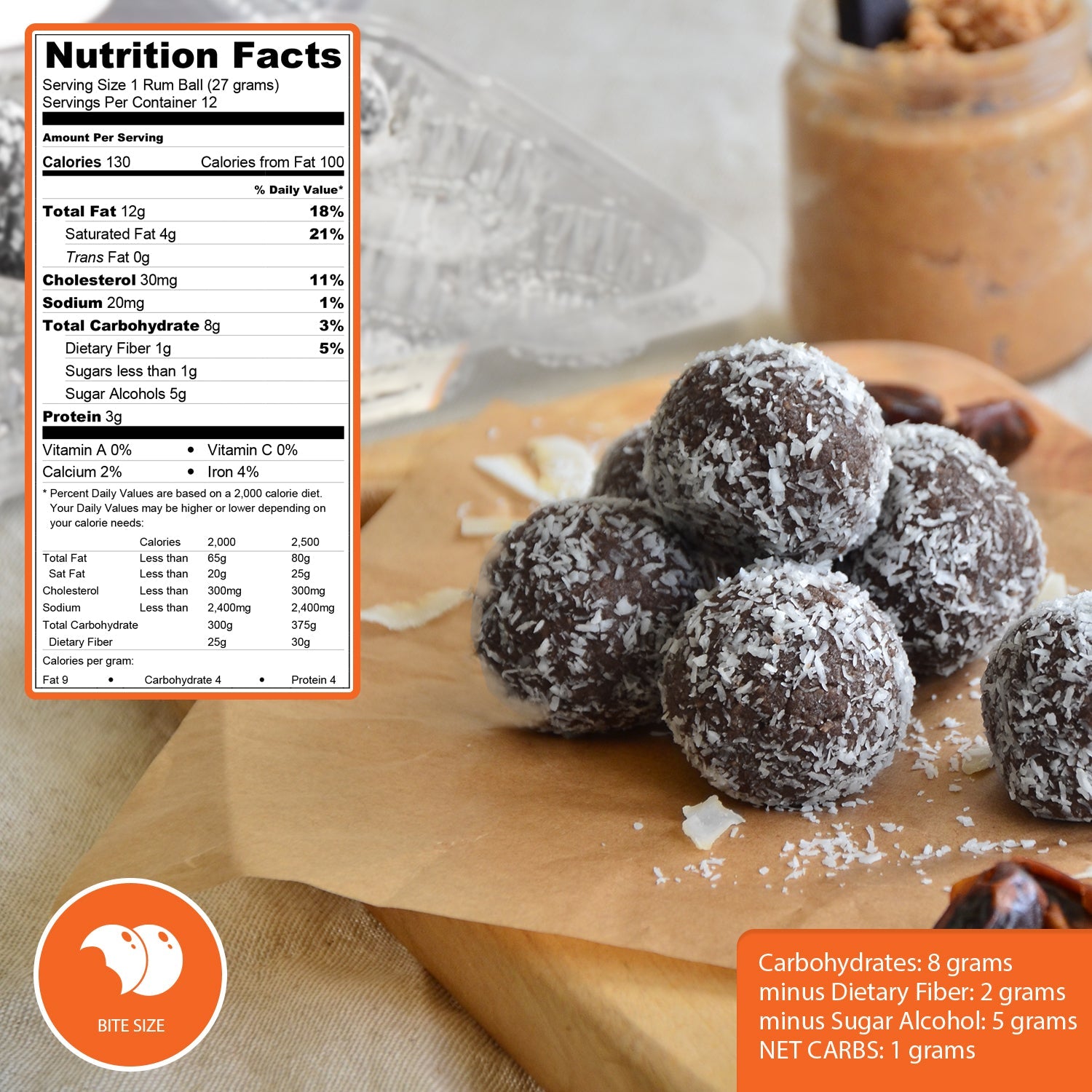 Carbolicious Rum Balls Low-Carb Sugar free, Keto Friendly- 9 Pieces