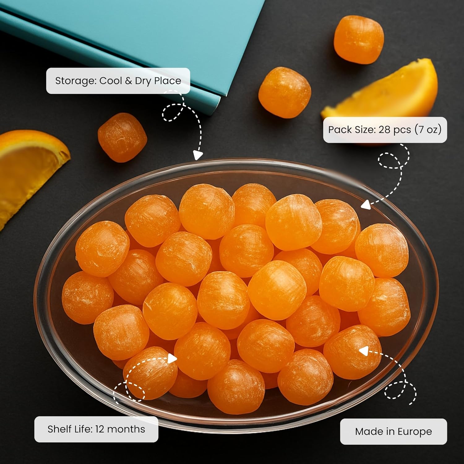 Andy Anand Sugar-Free Sour Orange Hard Candy, 28 pc, 7 oz – Copper-Kettle Boiled, Keto & Diabetic-Friendly, Gluten-Free Gourmet Gift Box
