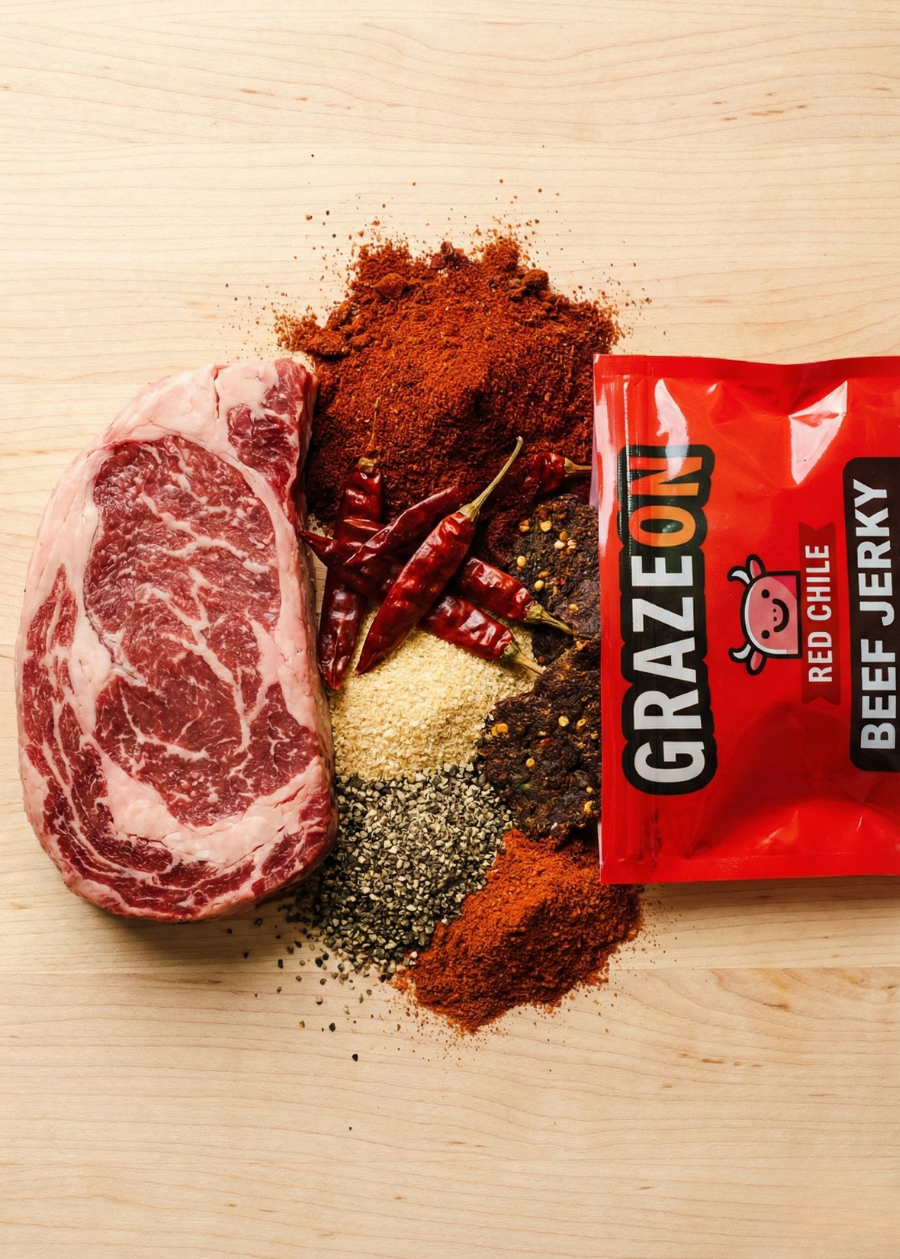 GrazeOn Red Chile Beef Jerky Crisps- High Protein, No Sugar, Crunchy Air-Dried Meat Snack - 2.0 oz