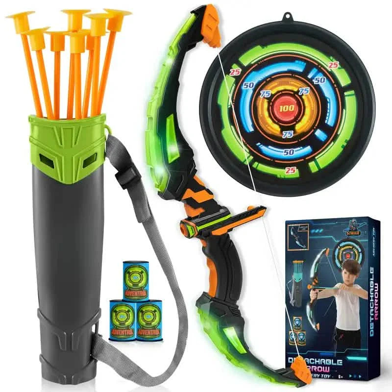 LED Bow & Arrow Toy Set for Kids Light-Up Archery Play Kit with Suction Cup Arrows (Blue/Green)