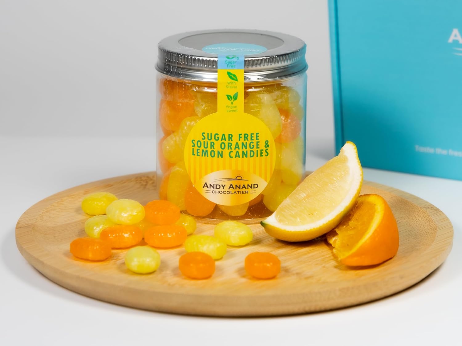 Andy Anand Sugar-Free Sour Orange Hard Candy, 28 pc, 7 oz – Copper-Kettle Boiled, Keto & Diabetic-Friendly, Gluten-Free Gourmet Gift Box