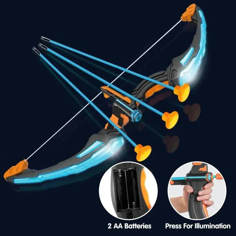 LED Bow & Arrow Toy Set for Kids Light-Up Archery Play Kit with Suction Cup Arrows (Blue/Green)