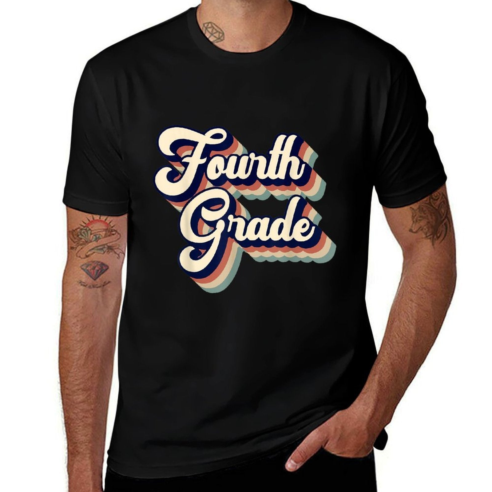 Fourth Grade Teacher Retro Vintage for Men Women  Slim-fit Cut T-Shirt