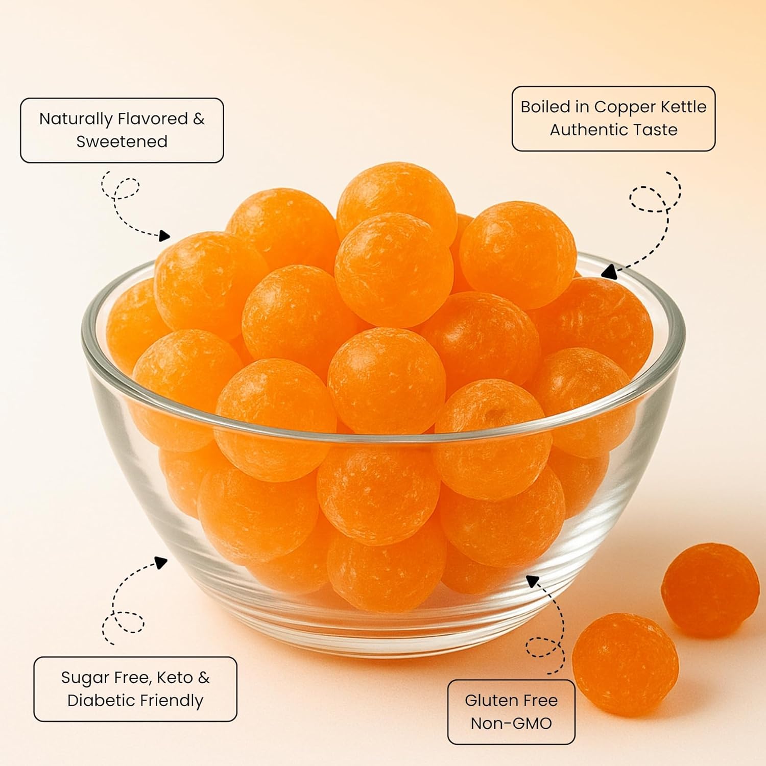 Andy Anand Sugar-Free Sour Orange Hard Candy, 28 pc, 7 oz – Copper-Kettle Boiled, Keto & Diabetic-Friendly, Gluten-Free Gourmet Gift Box