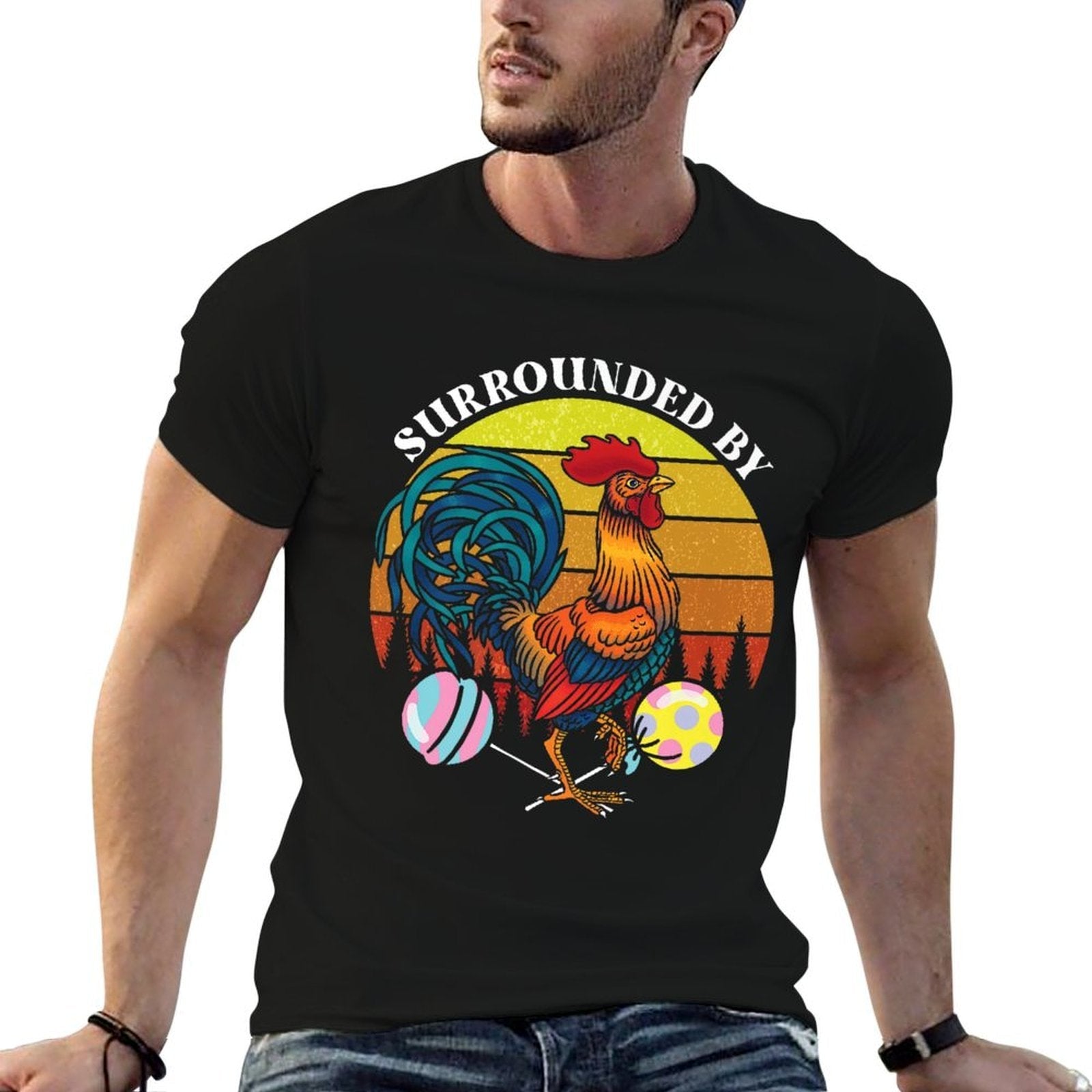 Funny Surrounded By  Rooster Lollipops  Adult Humor Premium  Oversized Silhouette T-Shirt