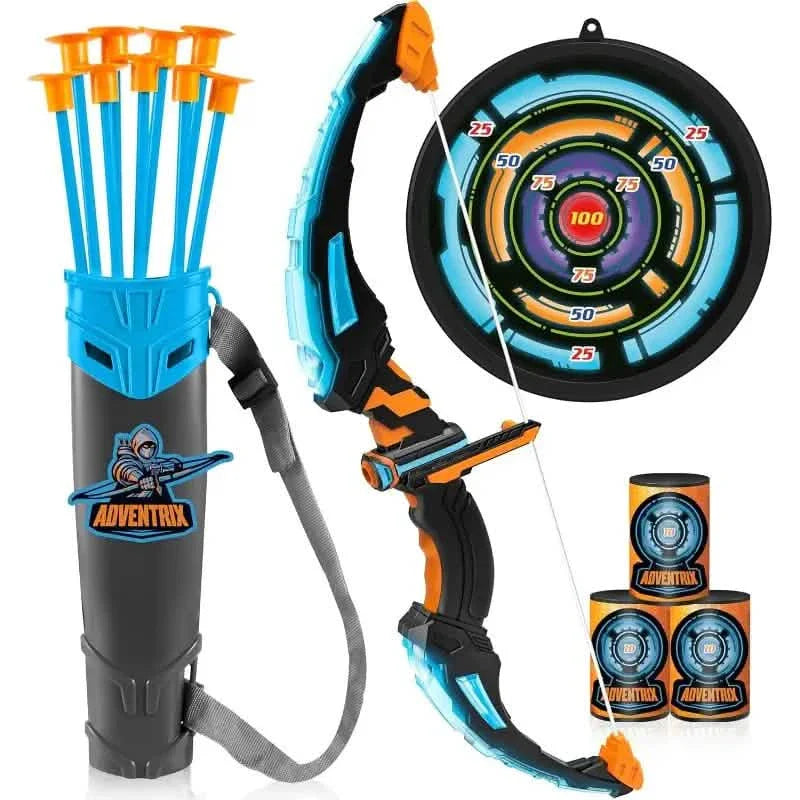 LED Bow & Arrow Toy Set for Kids Light-Up Archery Play Kit with Suction Cup Arrows (Blue/Green)