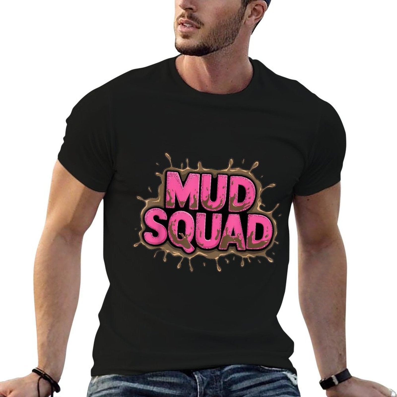 Mud Squad Pink Womens Mud Run Team Funny Mudder Running Ladie  Easy-care T-Shirt