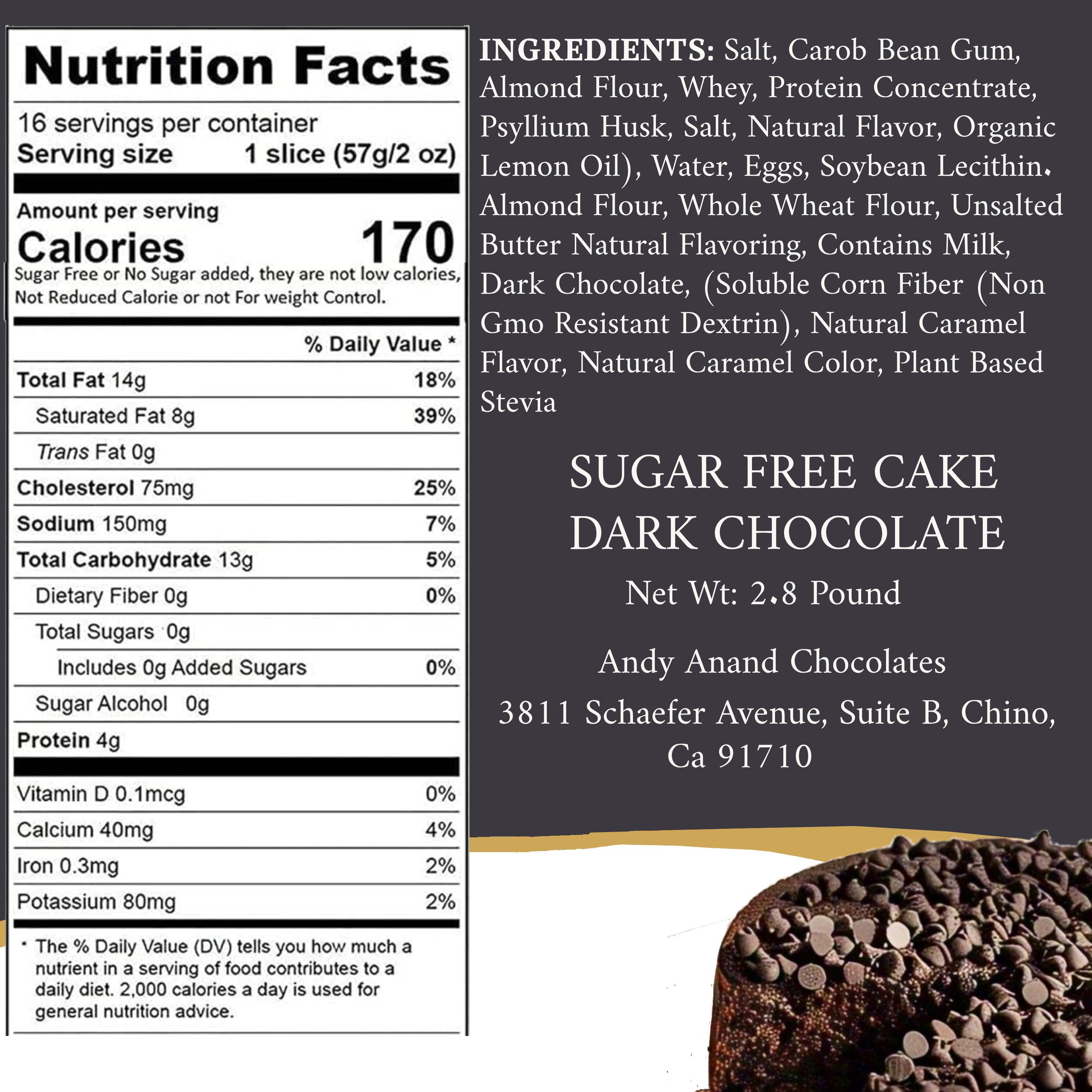 Andy Anand Sugar-Free Gluten-Free Chocolate Chip Cake, 2.8 lb – Dark Chocolate Chips, Keto & Diabetic-Friendly, No Preservatives Gift Box