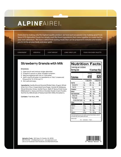 AlpineAire Strawberry Granola with Milk | No-Cook Breakfast Meal