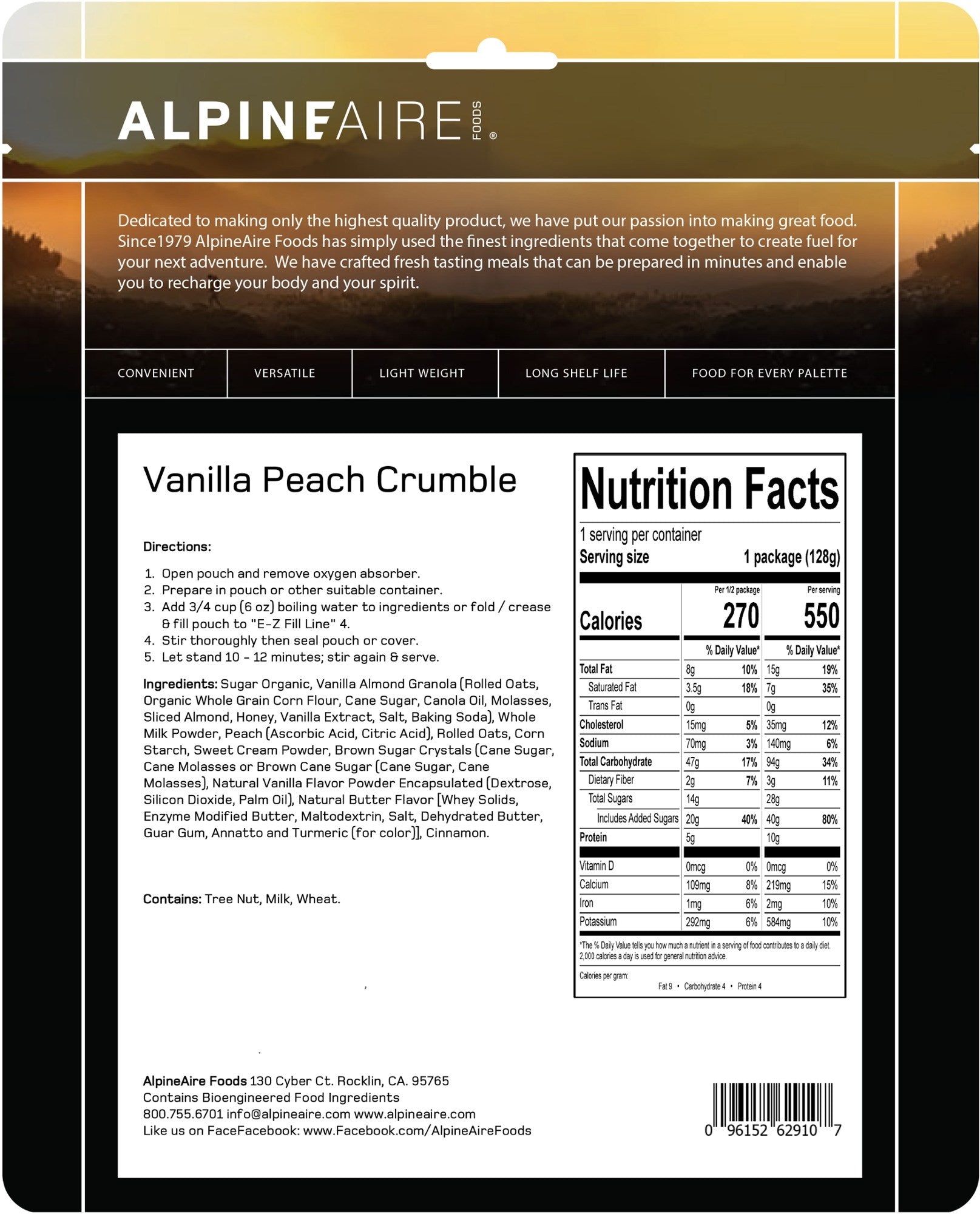 AlpineAire Vanilla Peach Crumble | Cook-in-Pouch Dessert