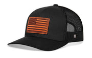 American Flag Trucker Hat Leather  |  USA Snapback