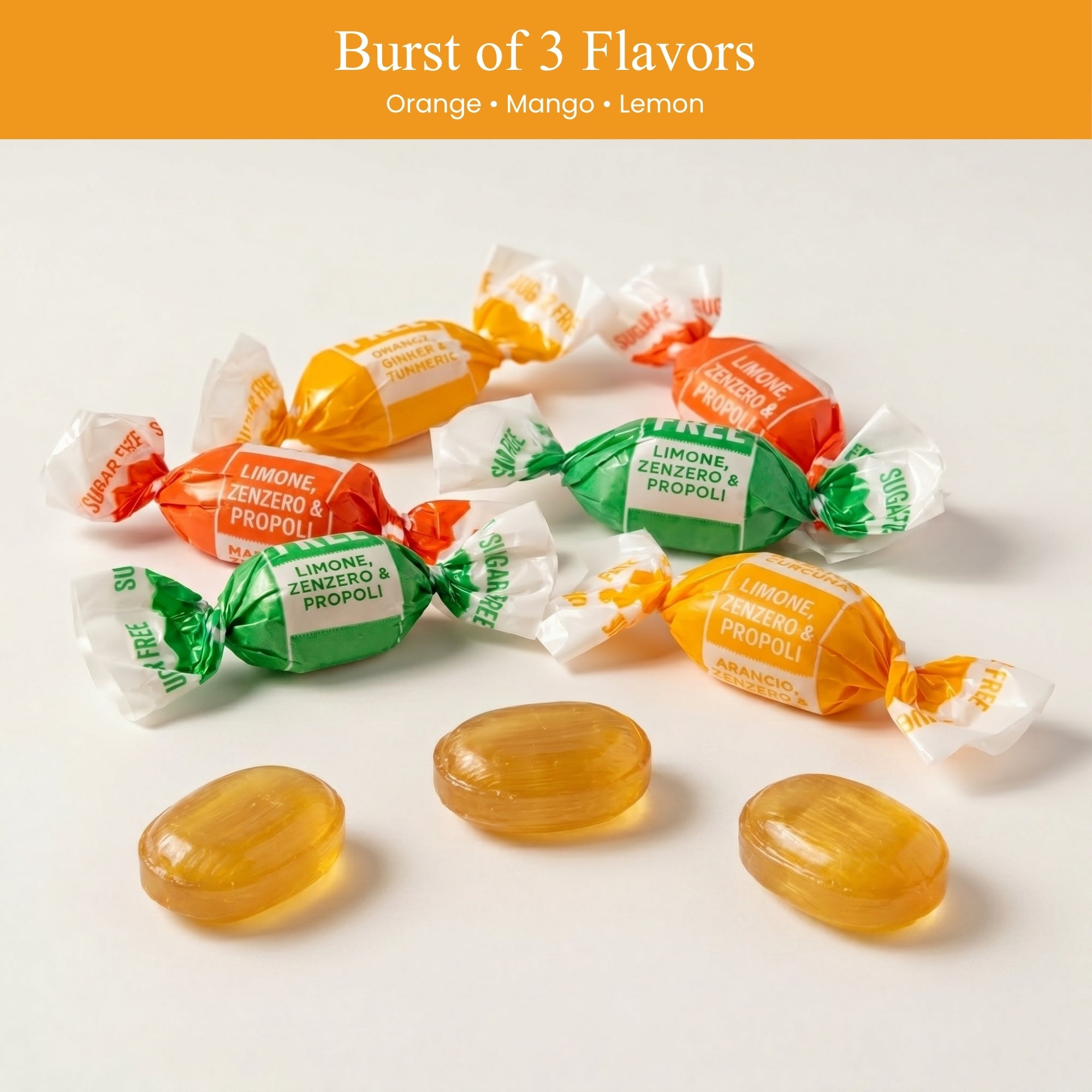 Andy Anand Sugar-Free Ginger Candy, 55 pc, 7 oz – Orange, Mango & Lemon Flavors, Made in Italy, Imported Keto & Diabetic-Friendly Gift Box