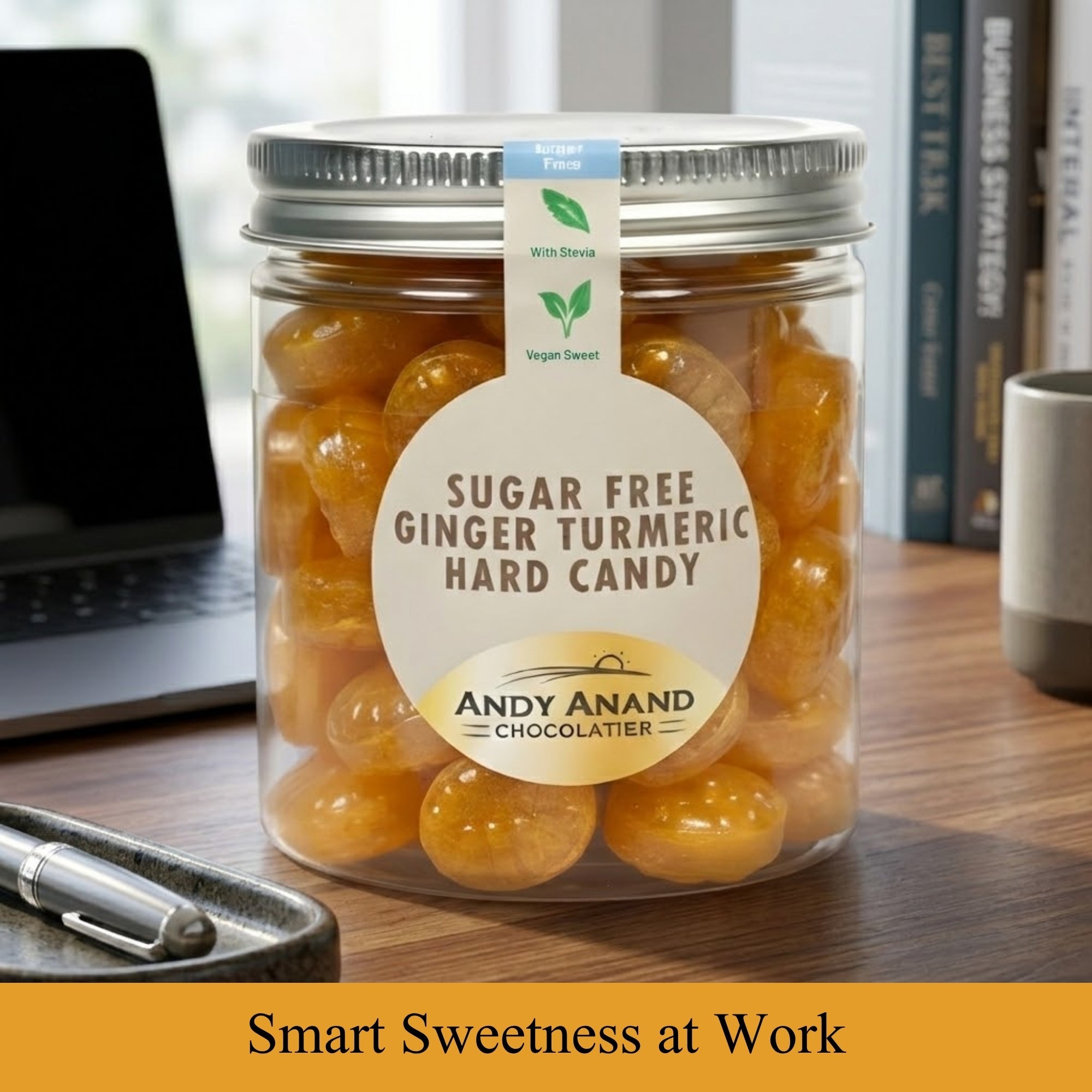 Andy Anand Sugar-Free European Ginger Turmeric Hard Candy, 50 pc, 7 oz – Vegan, Keto, Low-Calorie, Diabetic-Friendly Gourmet Gift Box
