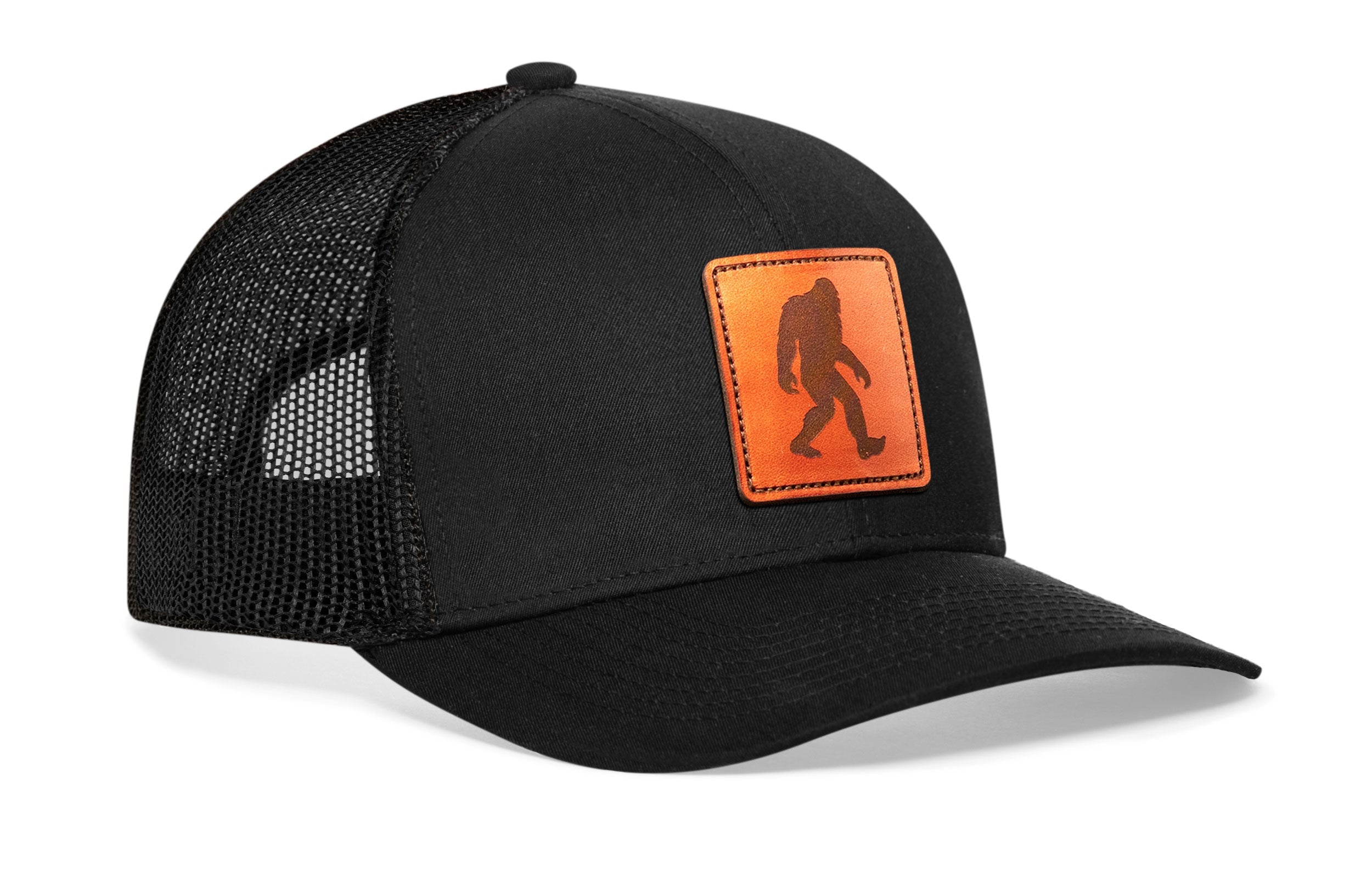 Bigfoot Leather Trucker Hat  |  Black Sasquatch Snapback