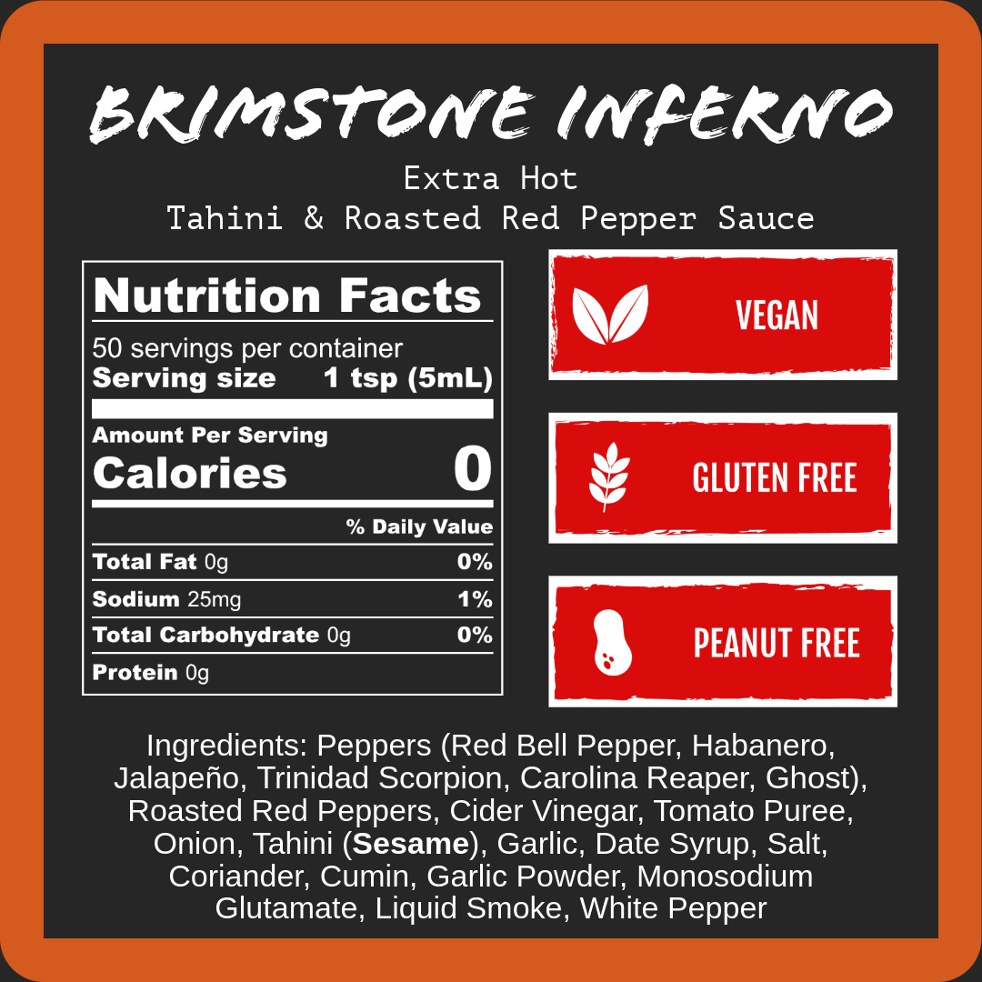 Brimstone Inferno - Extra Hot Roasted Red Pepper & Tahini (9oz)
