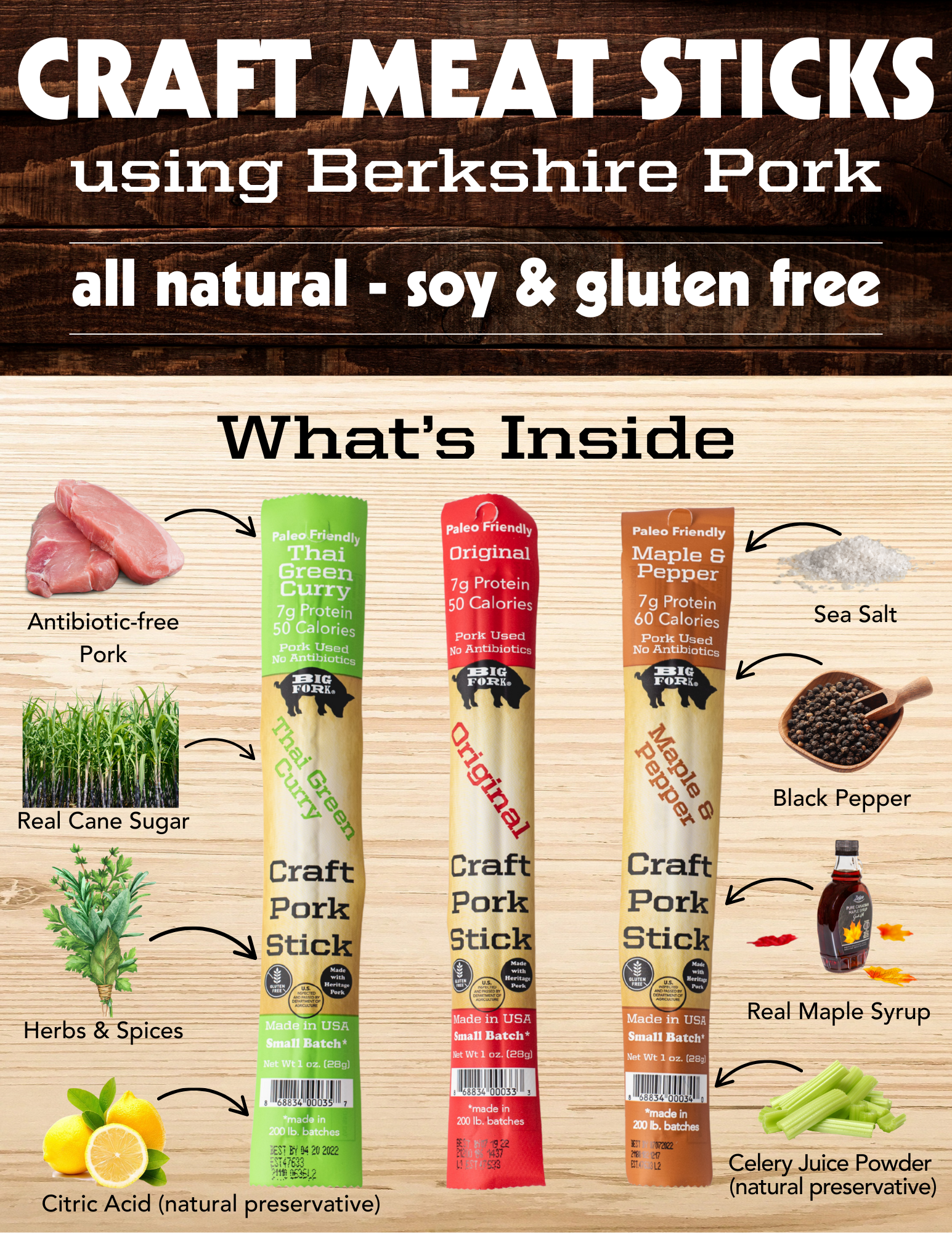 Craft Pork Snack Stick Sampler (3 sticks total)