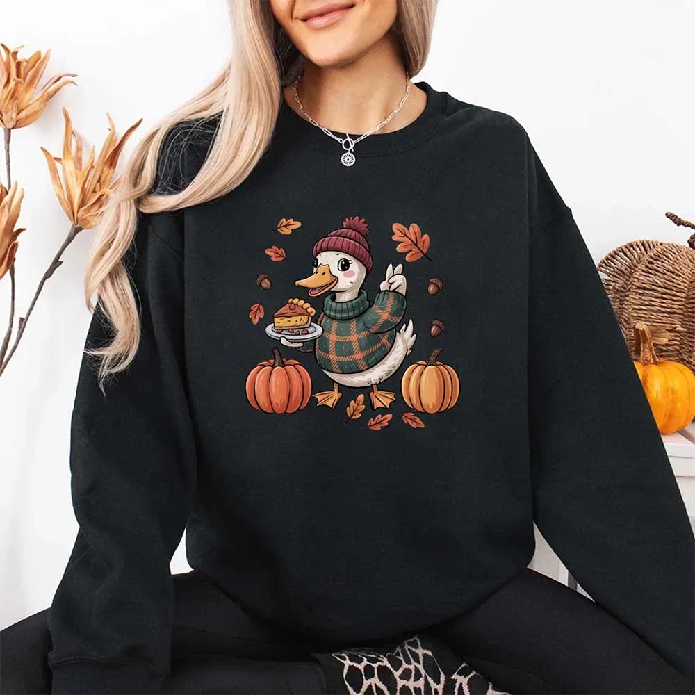 Duck Fall Sweatshirt – Cottagecore Autumn Vibes with Coffee & Pumpkins Crewneck