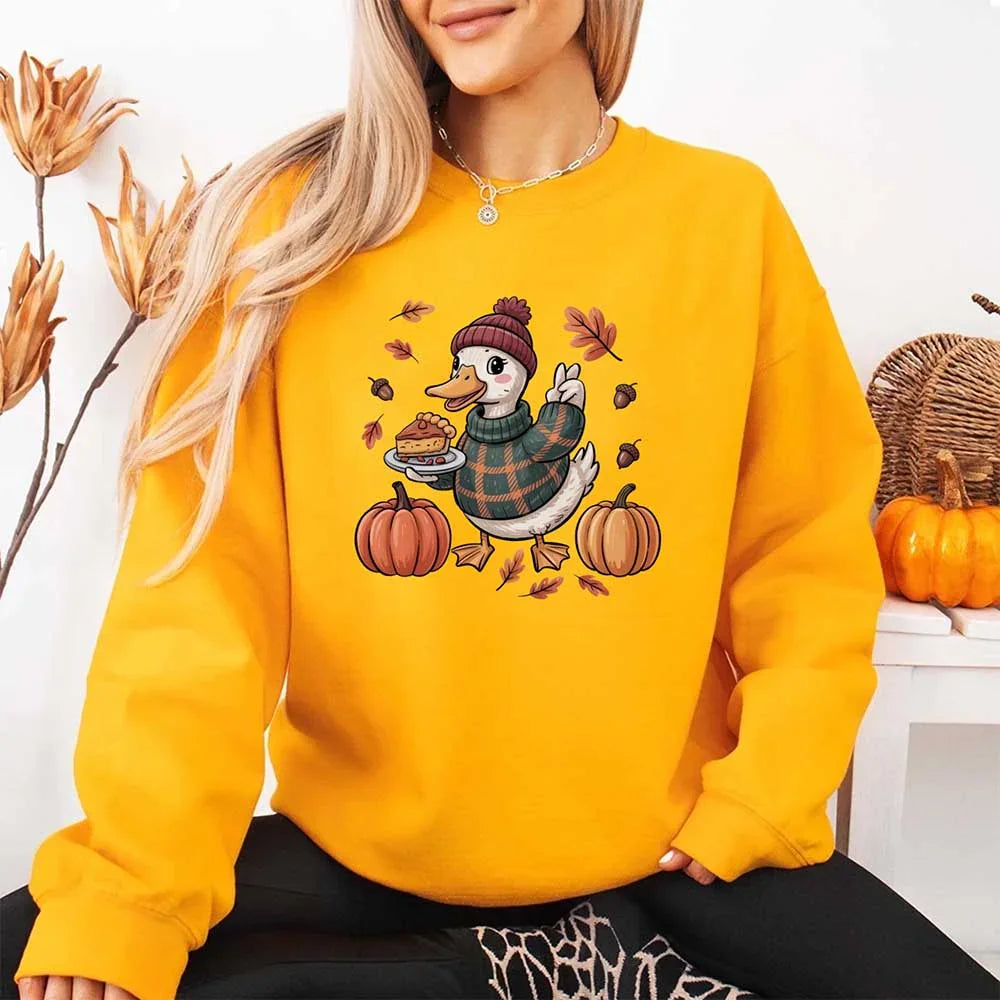 Duck Fall Sweatshirt – Cottagecore Autumn Vibes with Coffee & Pumpkins Crewneck