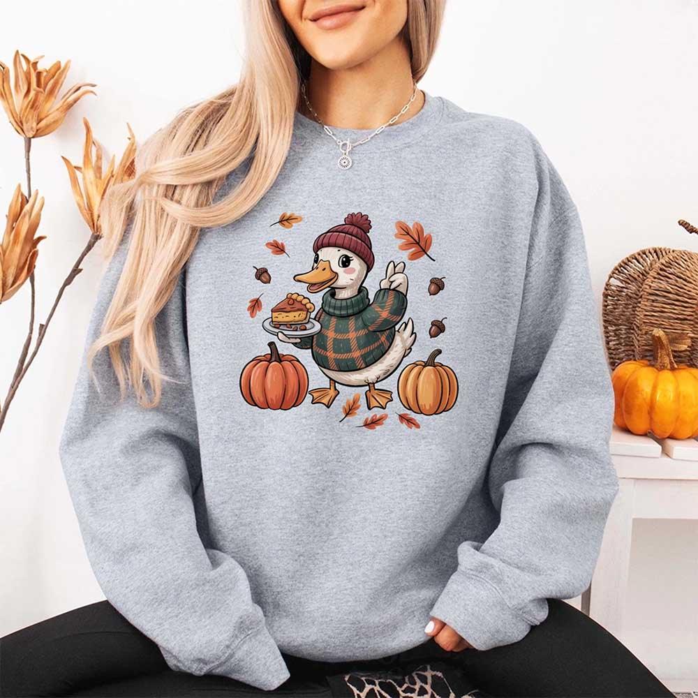 Duck Fall Sweatshirt – Cottagecore Autumn Vibes with Coffee & Pumpkins Crewneck