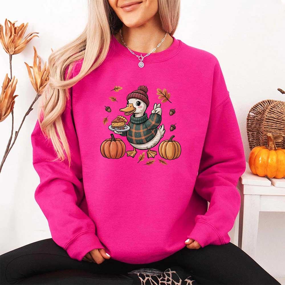 Duck Fall Sweatshirt – Cottagecore Autumn Vibes with Coffee & Pumpkins Crewneck
