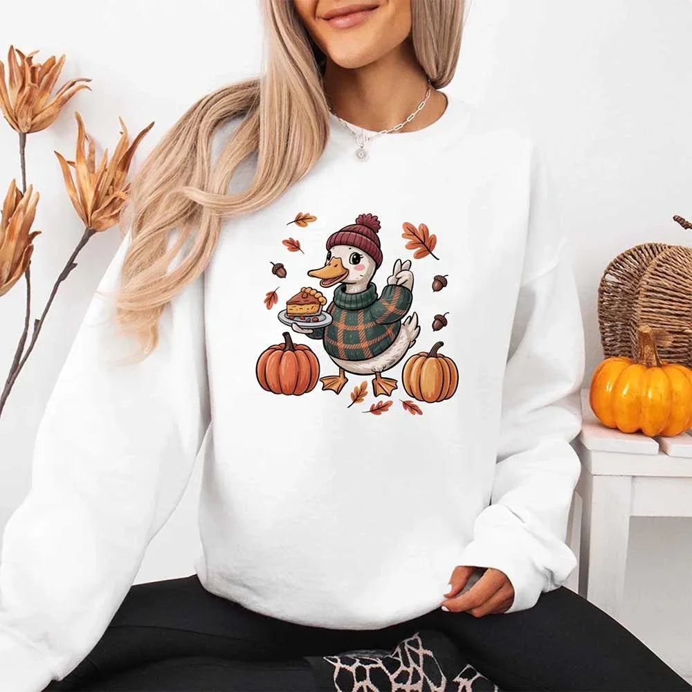 Duck Fall Sweatshirt – Cottagecore Autumn Vibes with Coffee & Pumpkins Crewneck