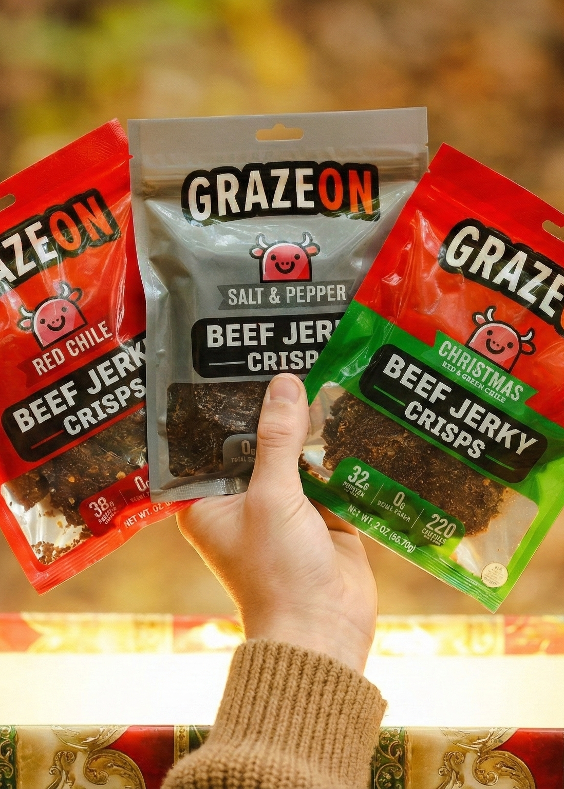 Try All - 7 Flavor Variety Pack of GrazeOn Beef Jerky Crisps- High Protein, No Sugar, Crunchy Air-Dried Meat Snack, All-Natural - 7 x 2.0 oz Bags