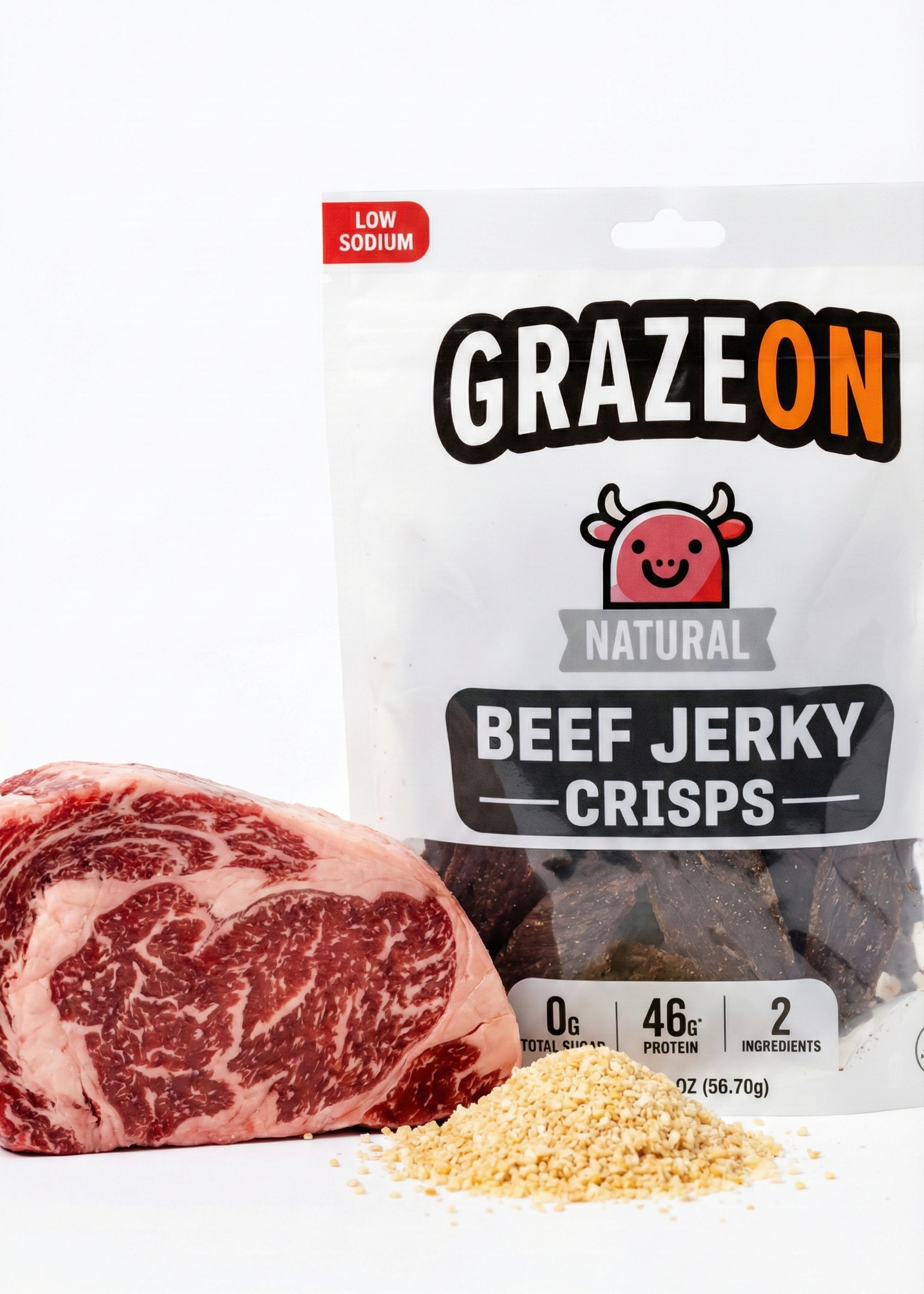 GrazeOn Natural Beef Jerky Crisps- High Protein, No Sugar, Crunchy Air-Dried Meat Snack, All-Natural - 2.0 oz