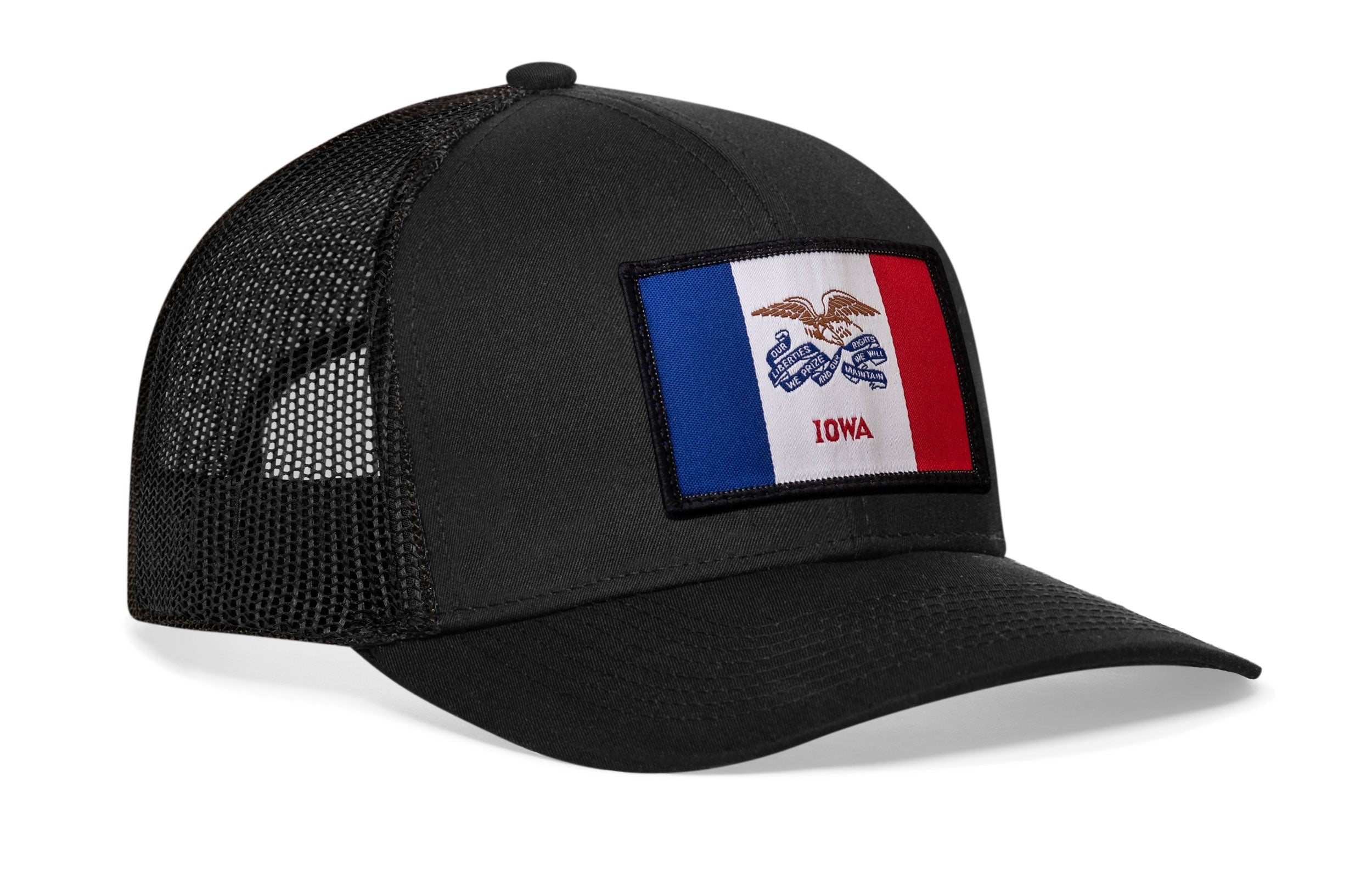 Iowa Flag Trucker Hat  |  Black Iowa Flag Snapback