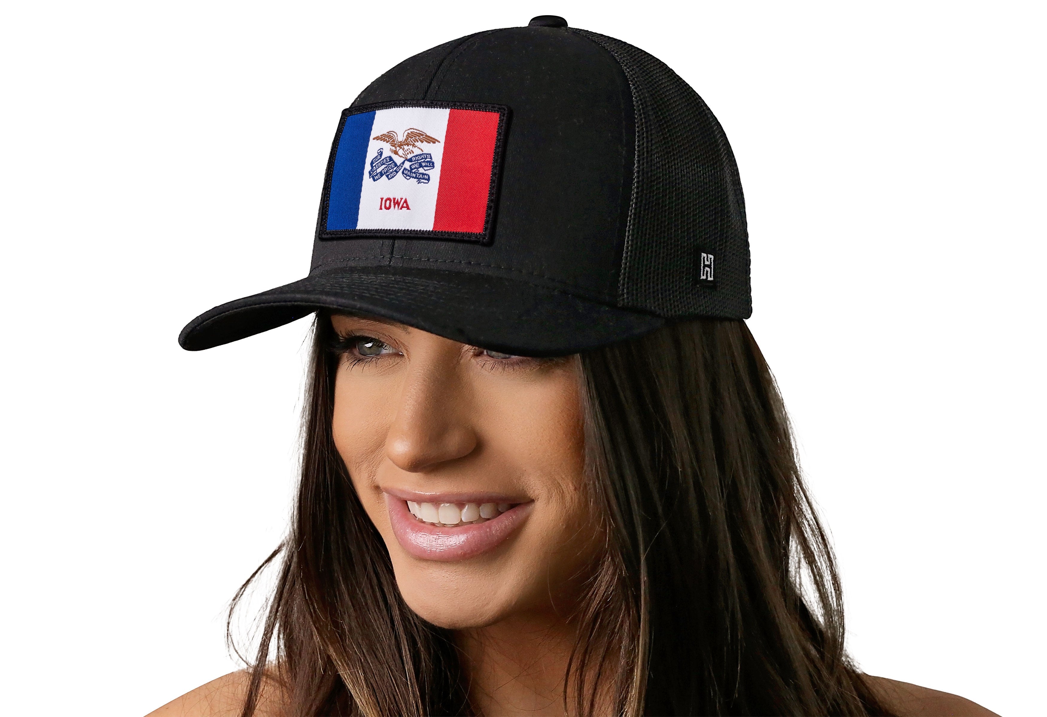 Iowa Flag Trucker Hat  |  Black Iowa Flag Snapback