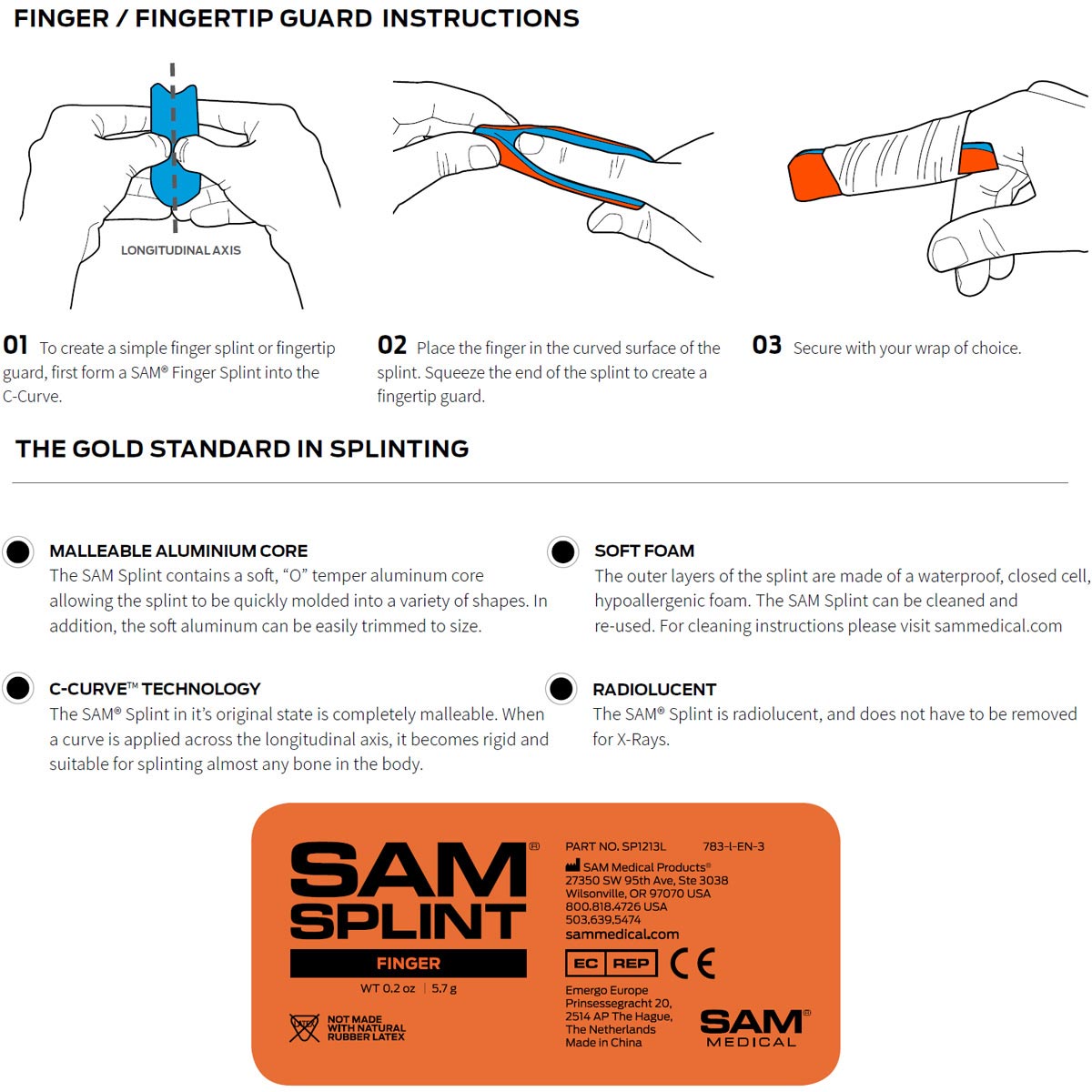 Sam Splint, Reusable - Finger, 10 pack