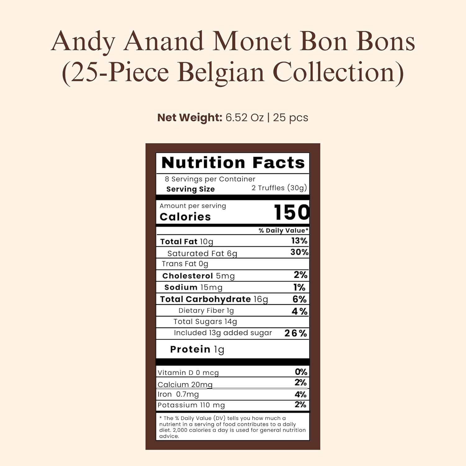 Andy Anand Monet Chocolate Bonbons Gift Box, 25 pc, 6.52 oz – Gluten-Free Belgian Truffles & Pralines, Birthday & Holiday Gift Collection