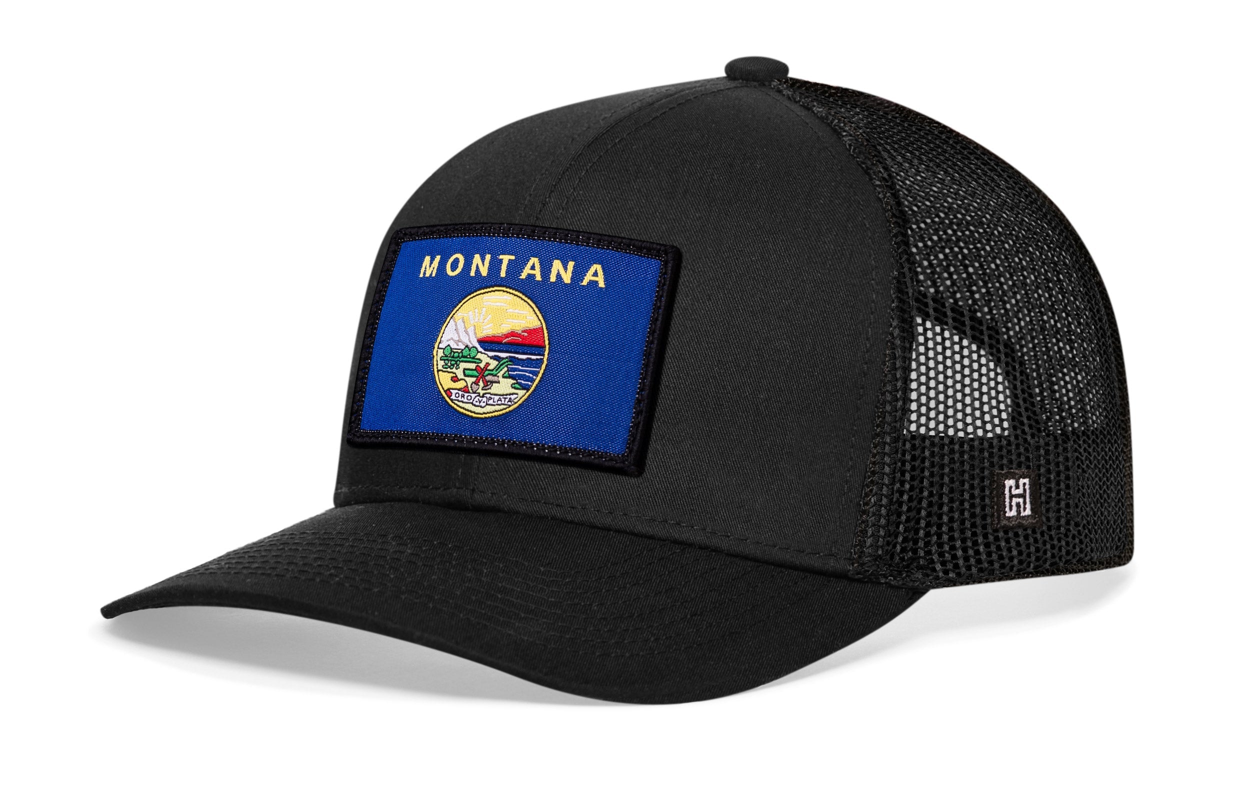 Montana Flag Trucker Hat  |  Black Montana Flag Snapback