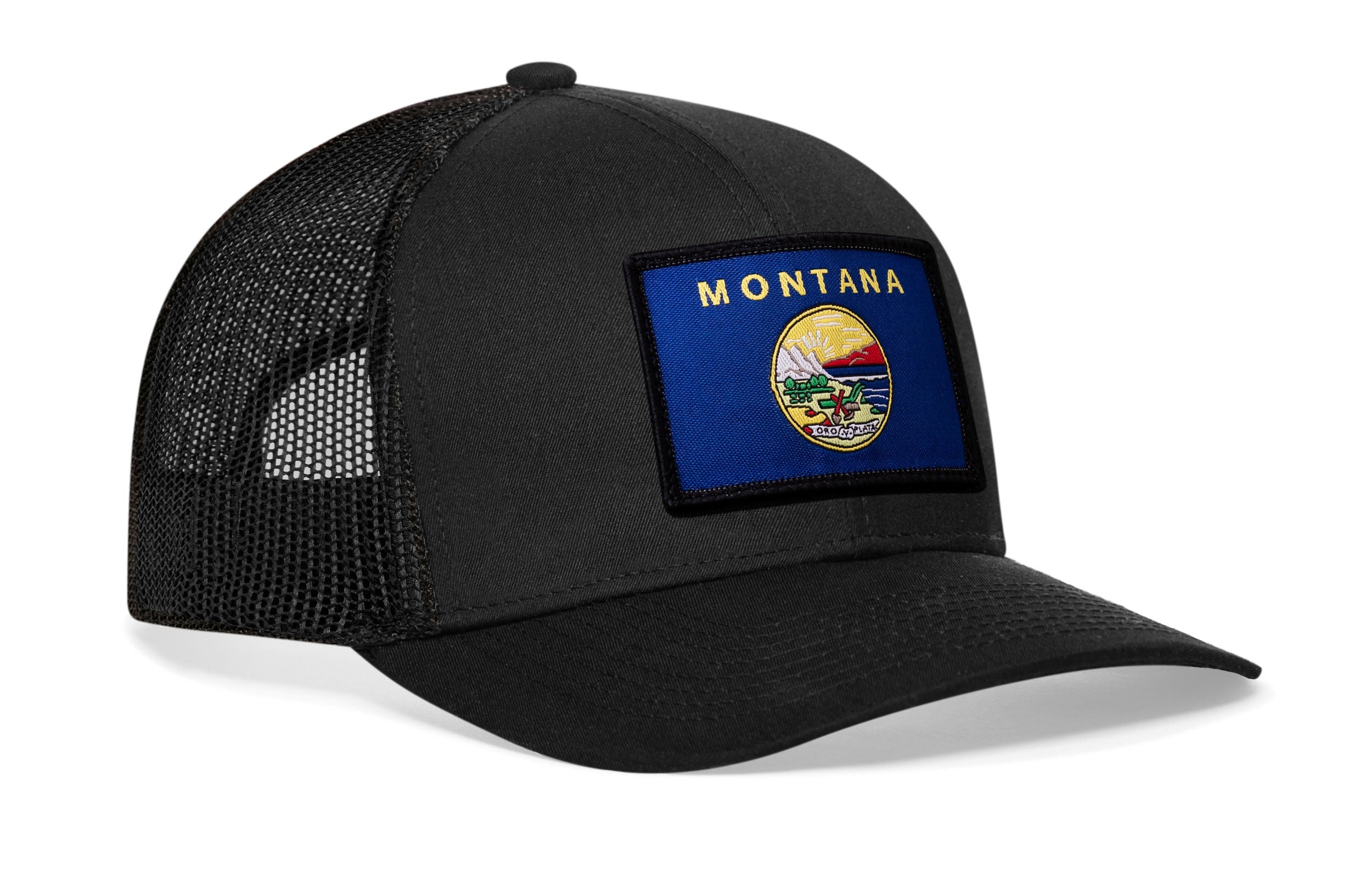 Montana Flag Trucker Hat  |  Black Montana Flag Snapback